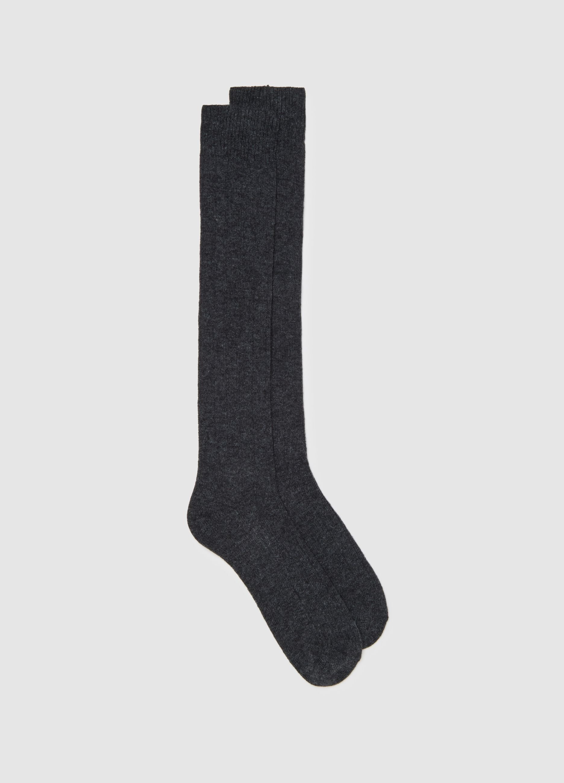 Grey long socks in wool and cashmere blend