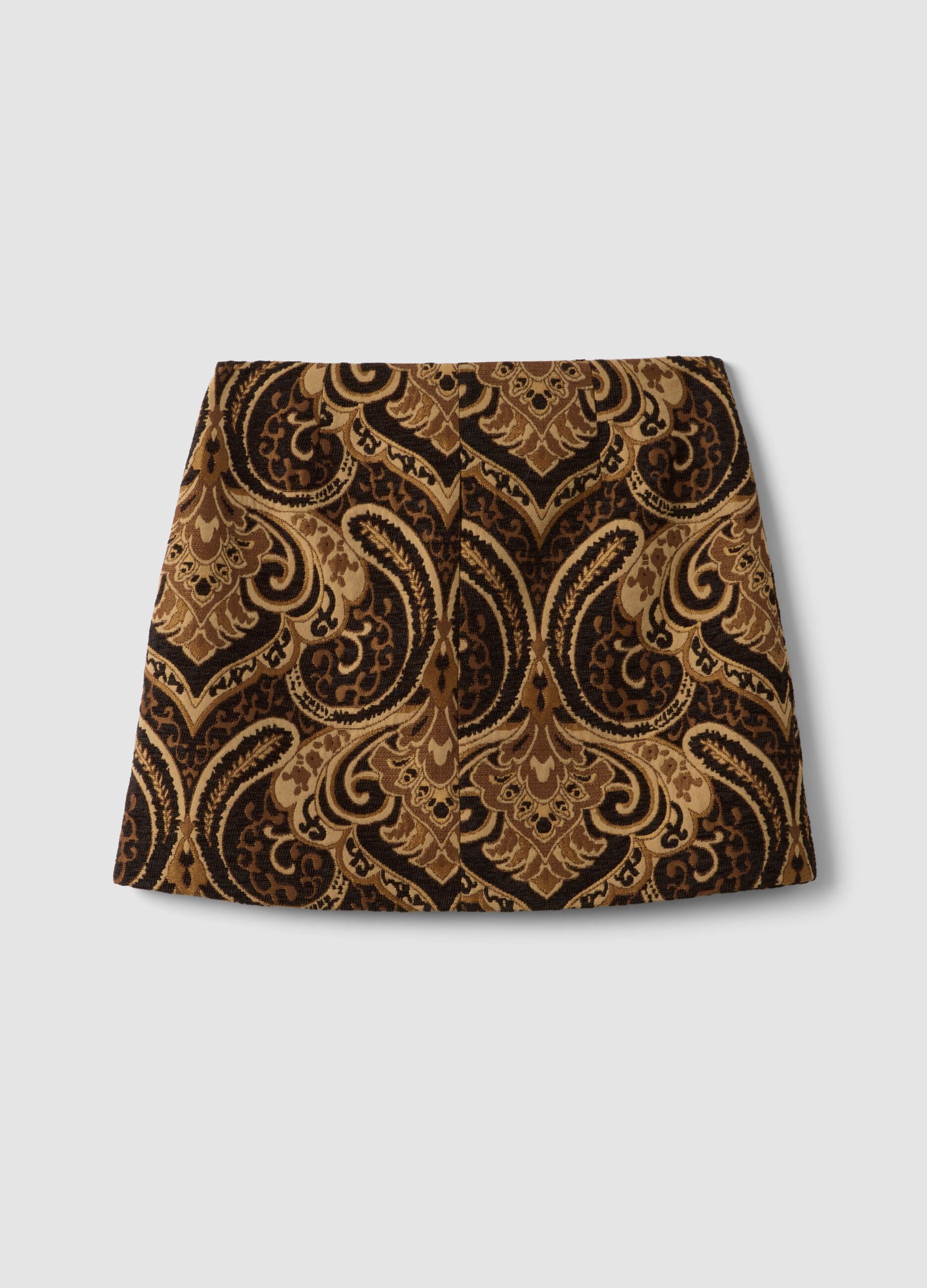 Kurzer brauner Rock mit Paisley-Muster