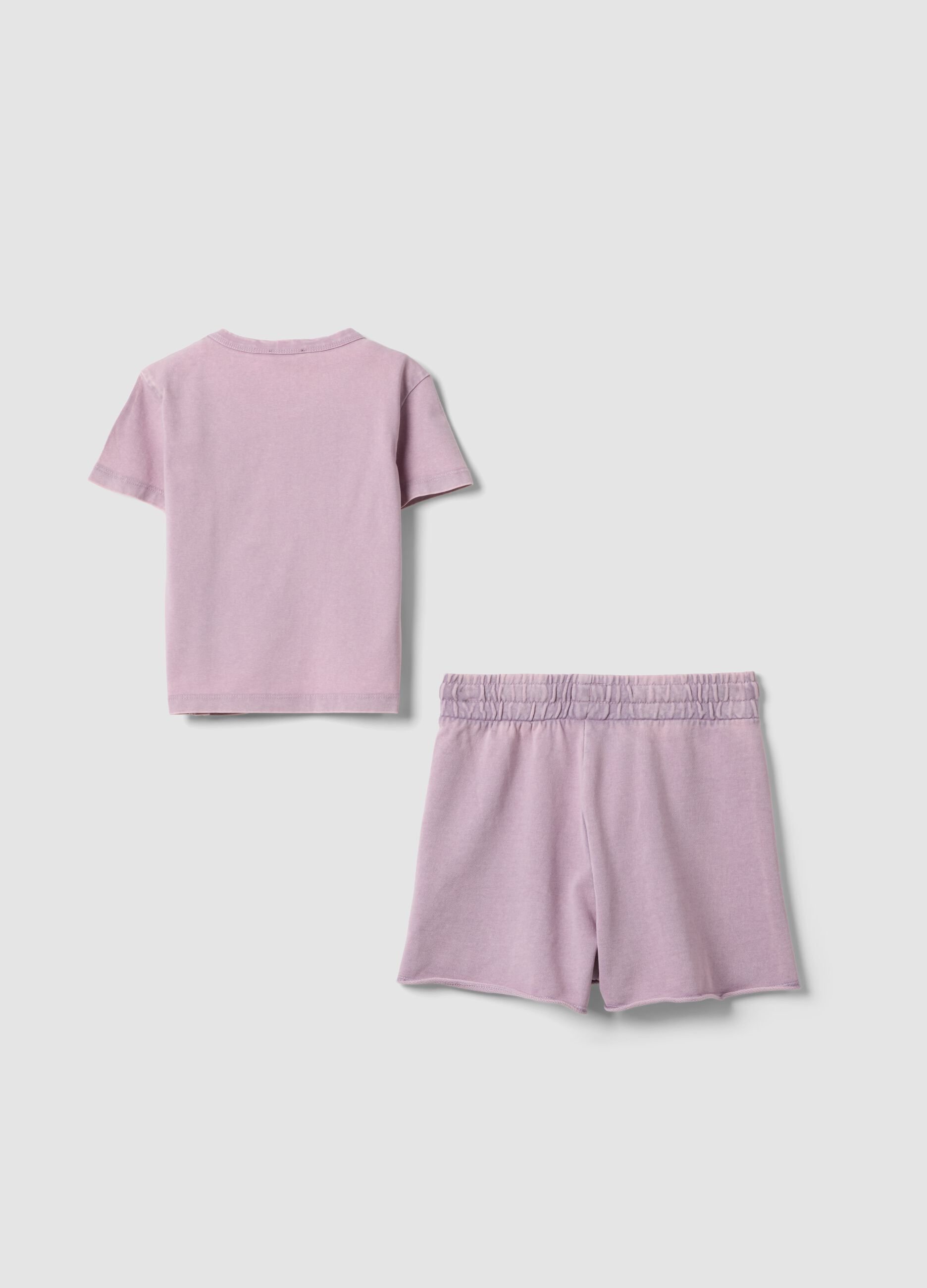 Pink stretch cotton set with T-shirt and shorts