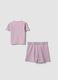 Pink stretch cotton set with T-shirt and shorts_1