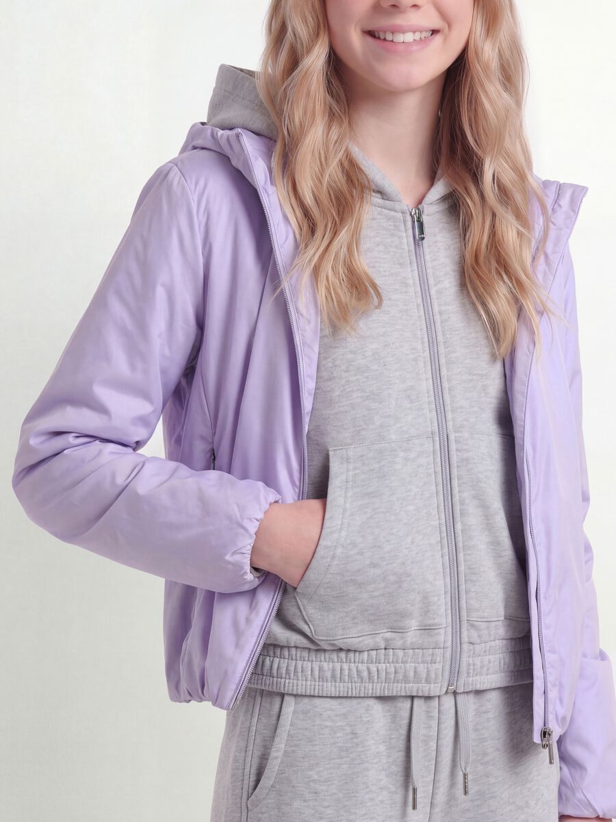 Purple hooded rain jacket with zip for girls_2