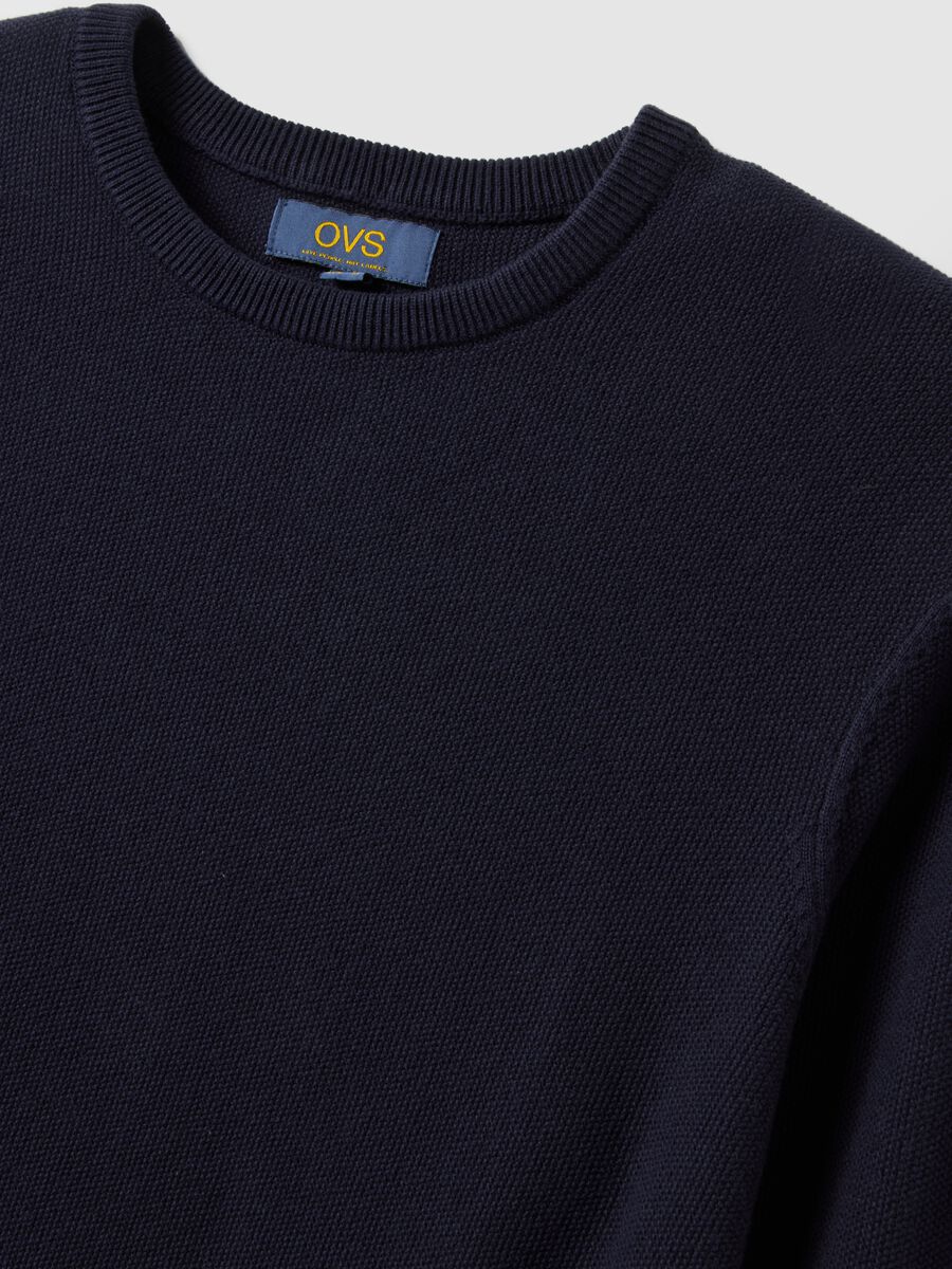 Blue crew neck jumper in pure cotton regular fit_5