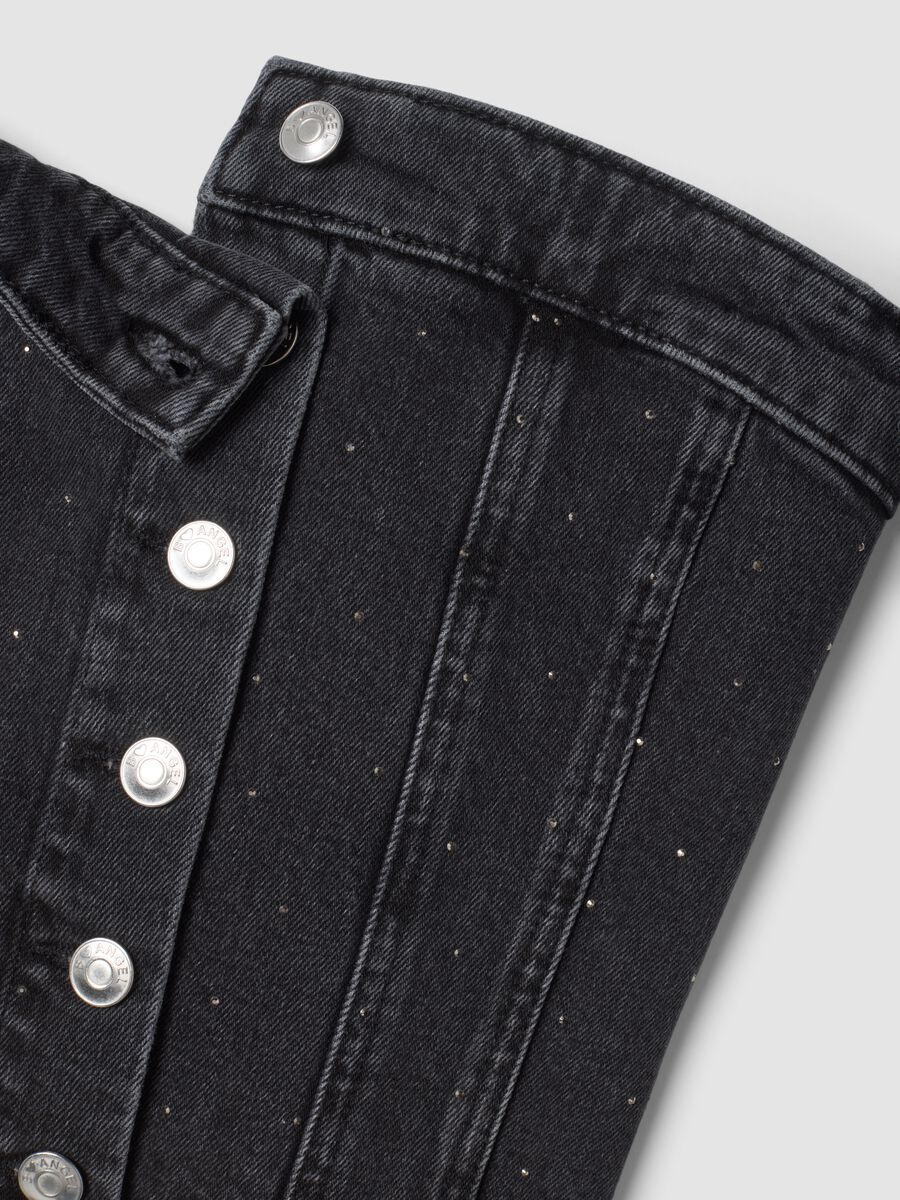 Top bandeau nero crop in cotone elasticizzato denim_1