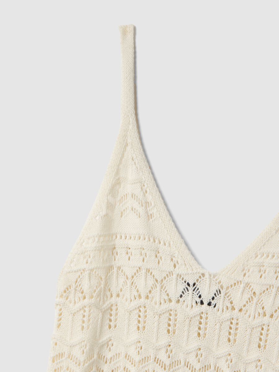 Long white pure cotton slim fit dress with mesh texture_5