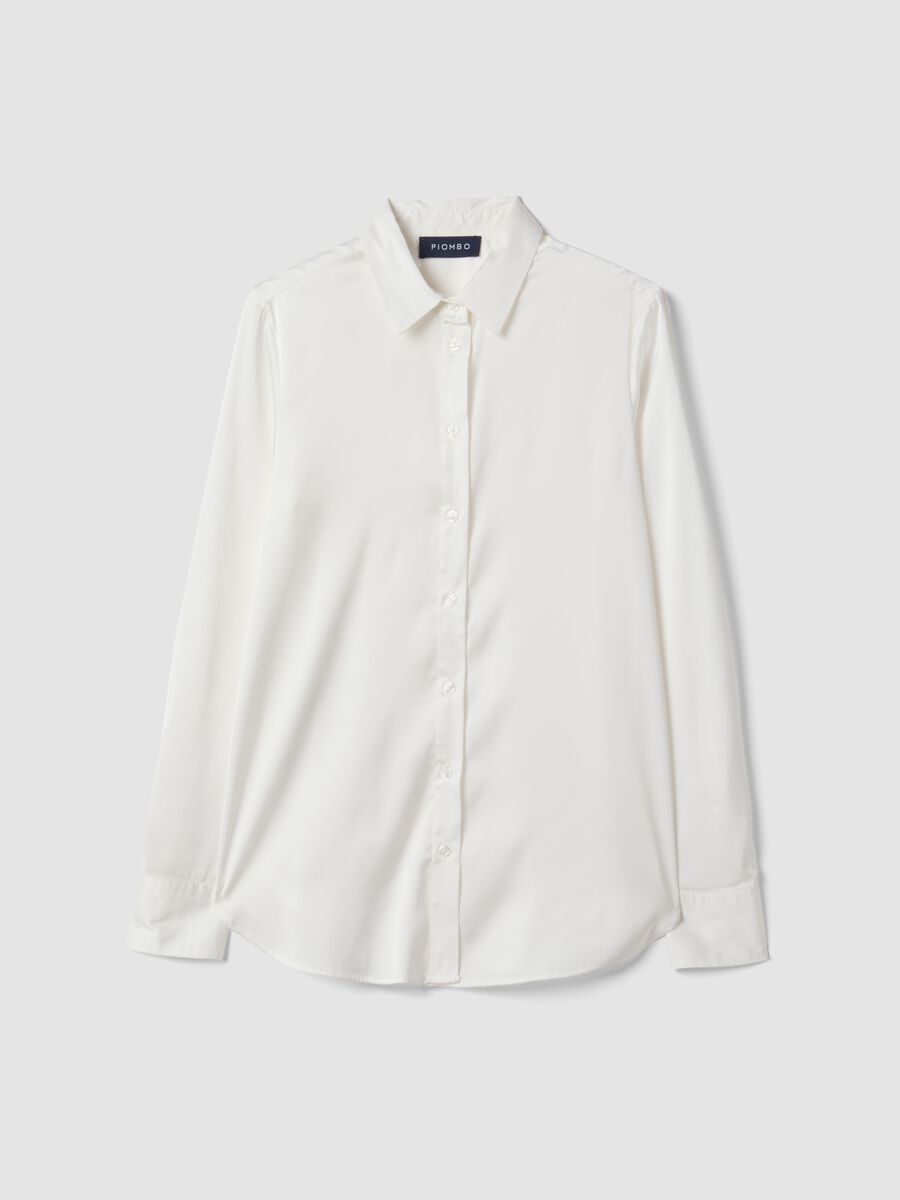 White stretch-fabric shirt with classic collar, regular fit_0