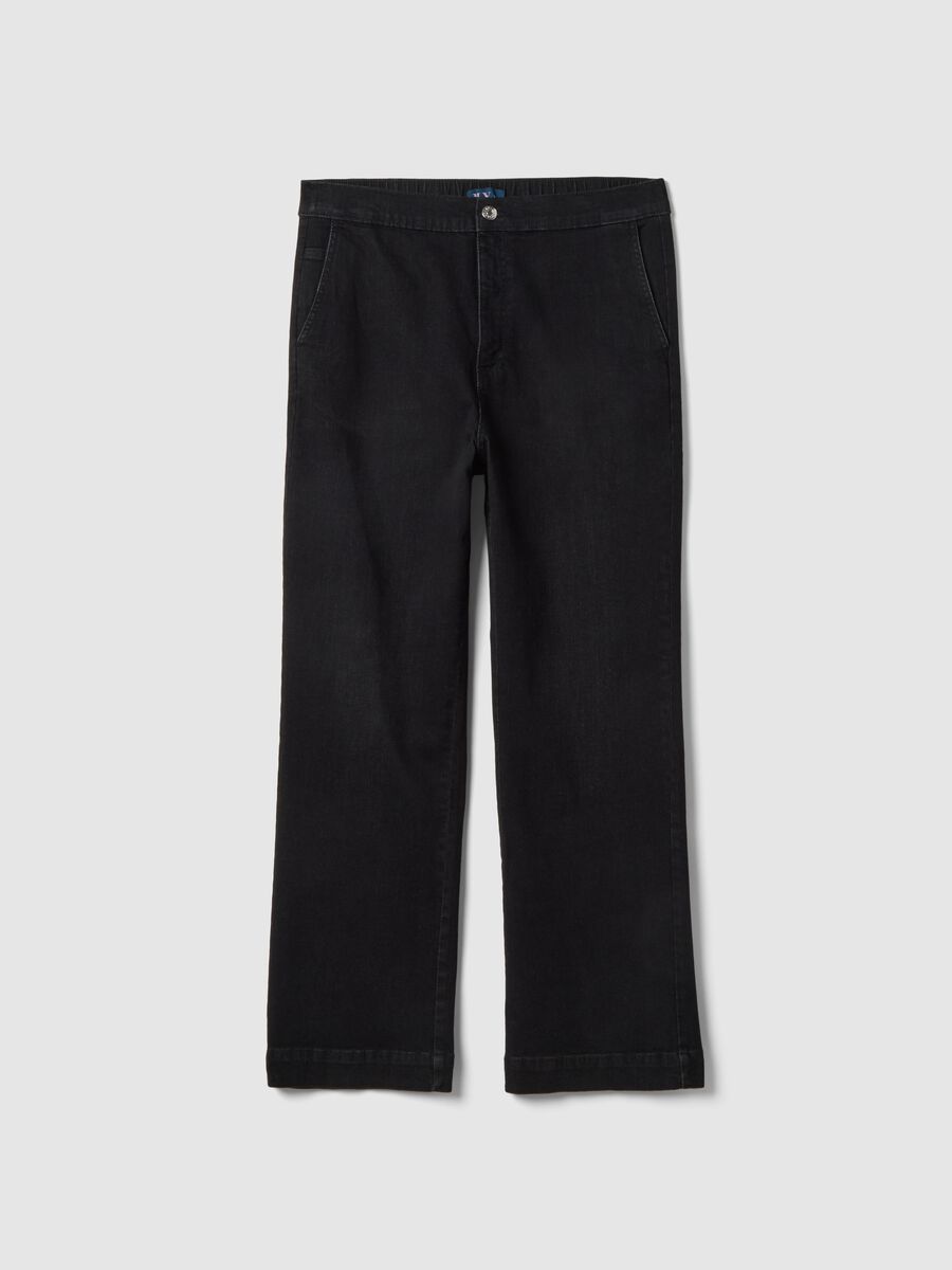 Jeans wide leg in cotone elasticizzato nero_0