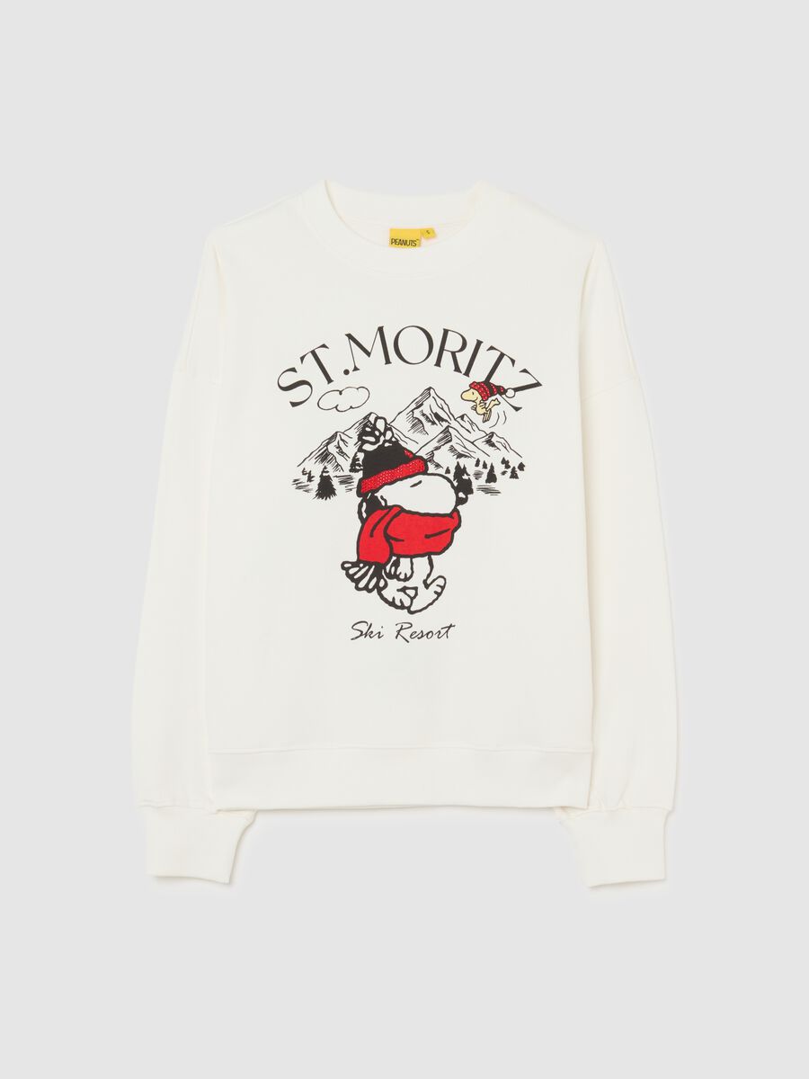 White crew neck sweatshirt in regular fit cotton blend with Peanuts print_4