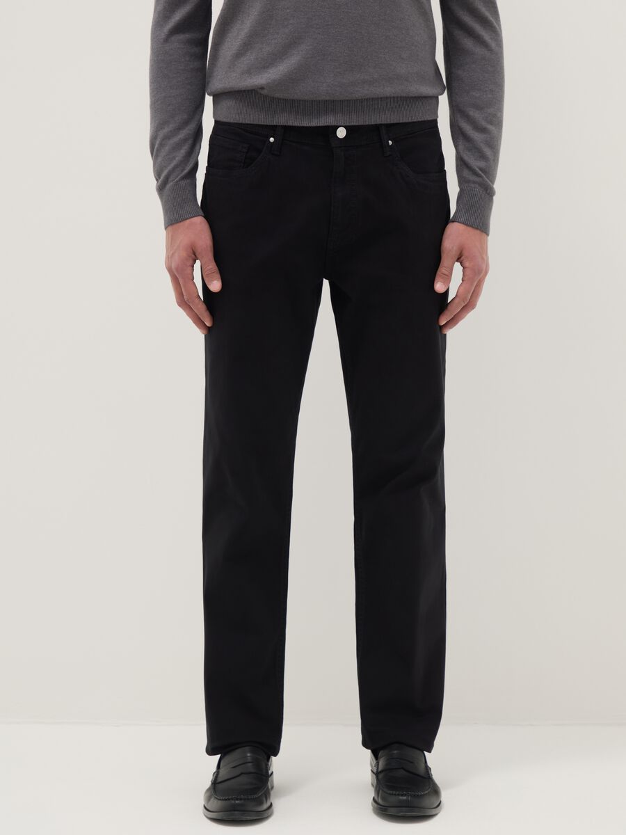 Black stretch cotton trousers regular fit_1