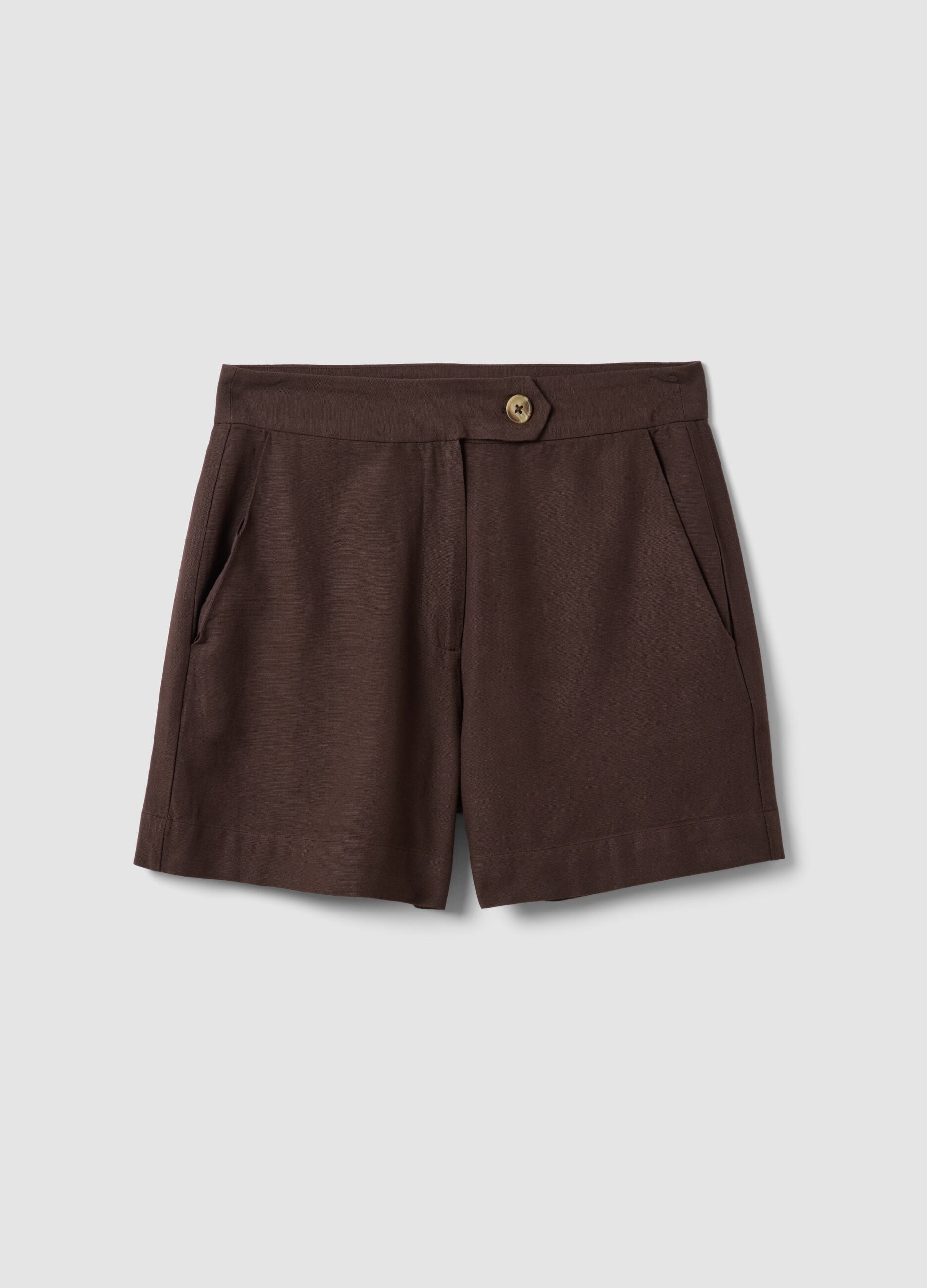 Brown regular-fit shorts in a viscose, cotton and linen blend