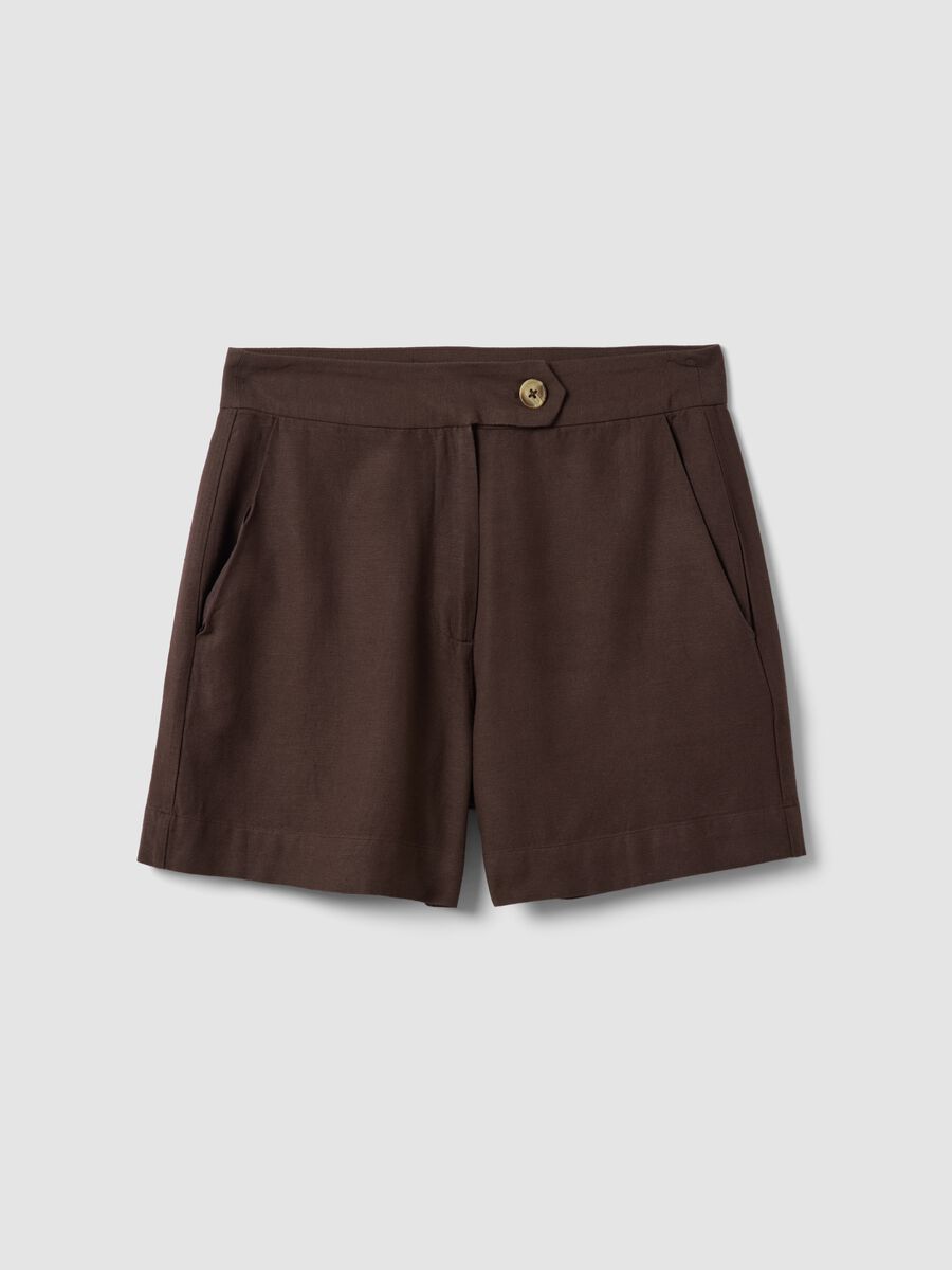 Brown regular-fit shorts in a viscose, cotton and linen blend_5