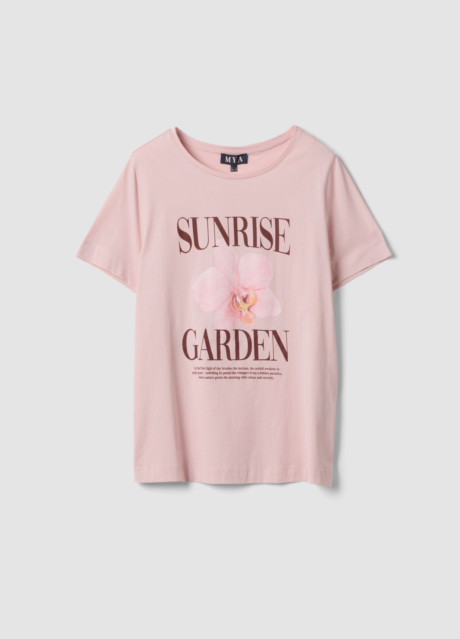 Pink pure cotton T-shirt with print, regular fit