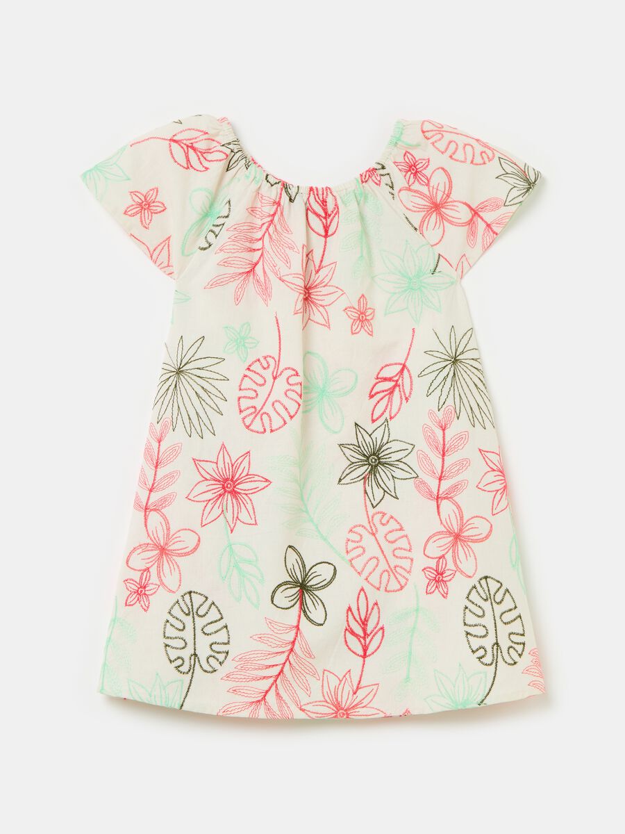 Cotton and linen dress with floral embroidery_1