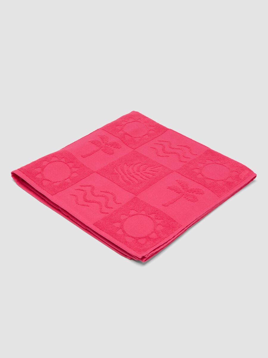 Rosa Strandtuch aus reiner Baumwolle mit Jacquardmuster_0