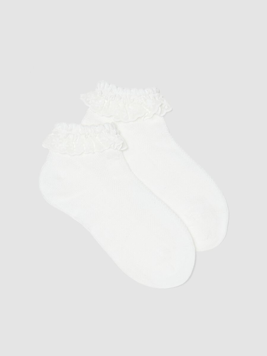 Kurze weisse Baumwollsocken mit R&uuml;schen f&uuml;r M&auml;dchen_0