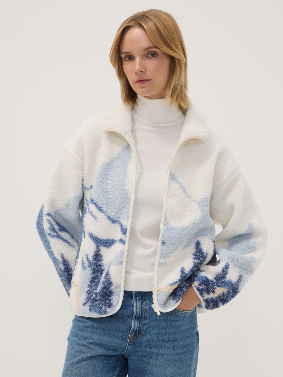 White full-zip sweatshirt with landscape print, regular fit_0