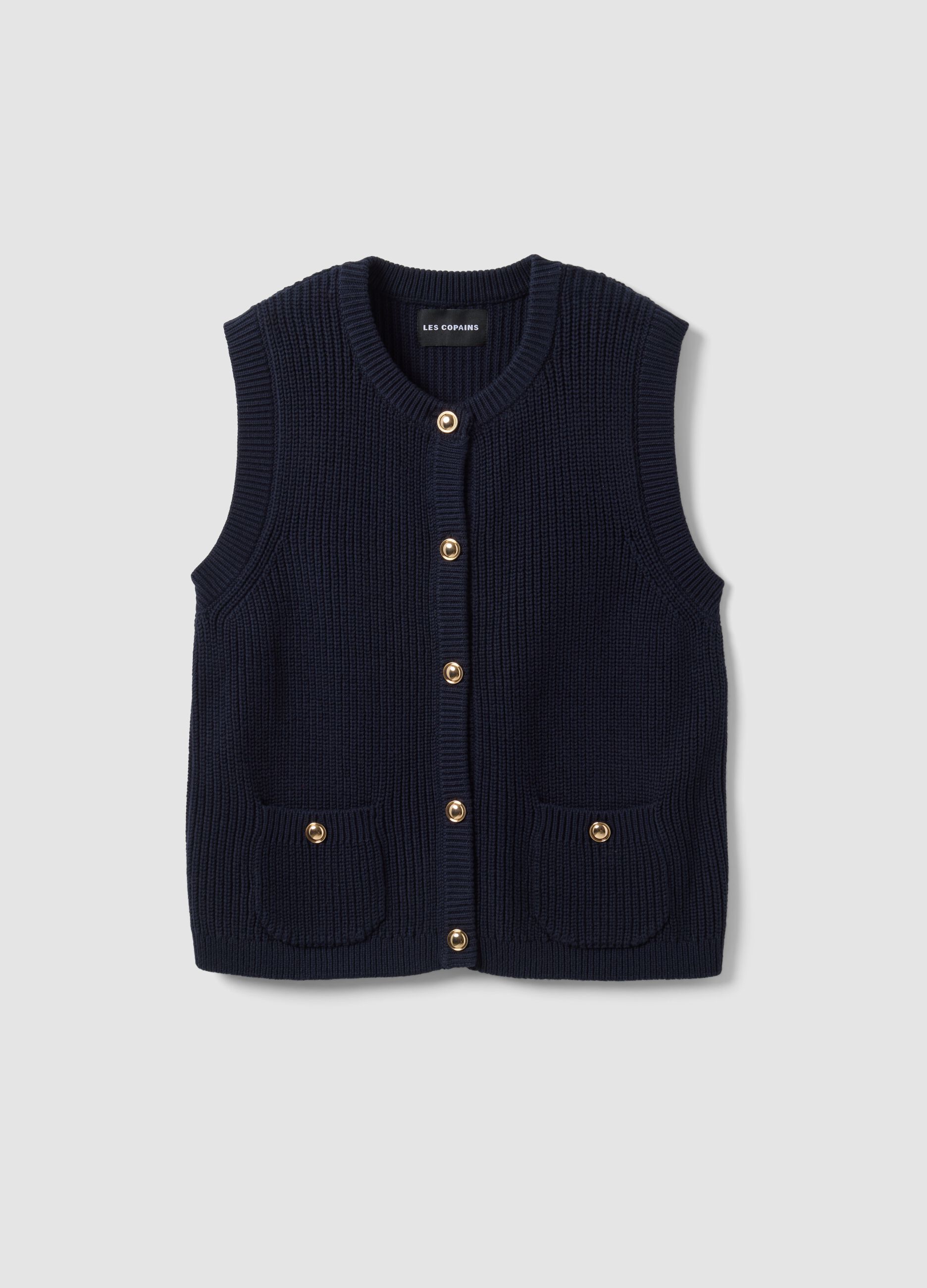Blue pure-cotton knitted gilet in a regular fit