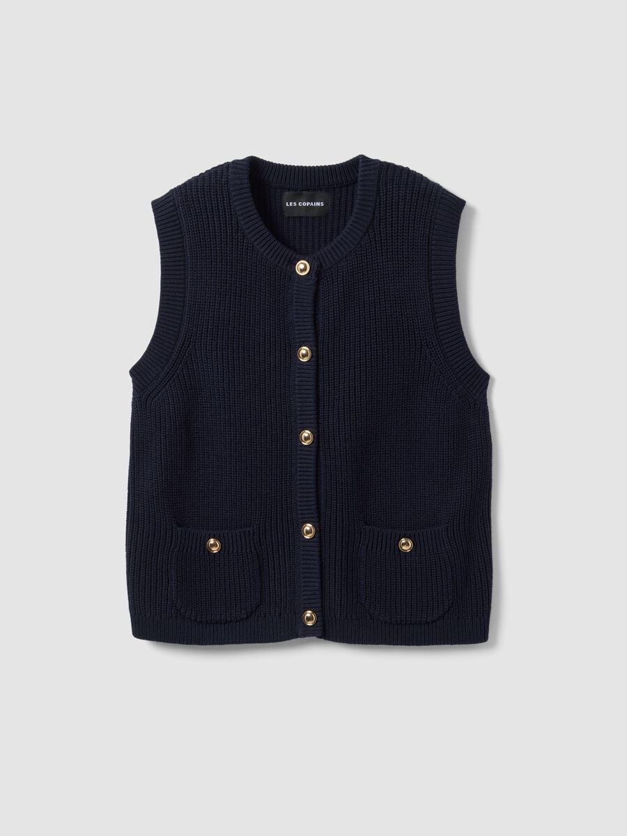 Blue pure-cotton knitted gilet in a regular fit_0