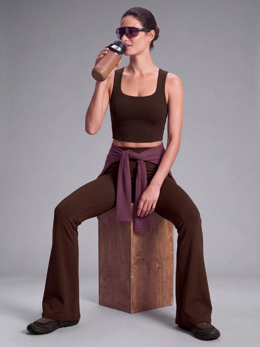 Brown crop top in stretch fabric_1