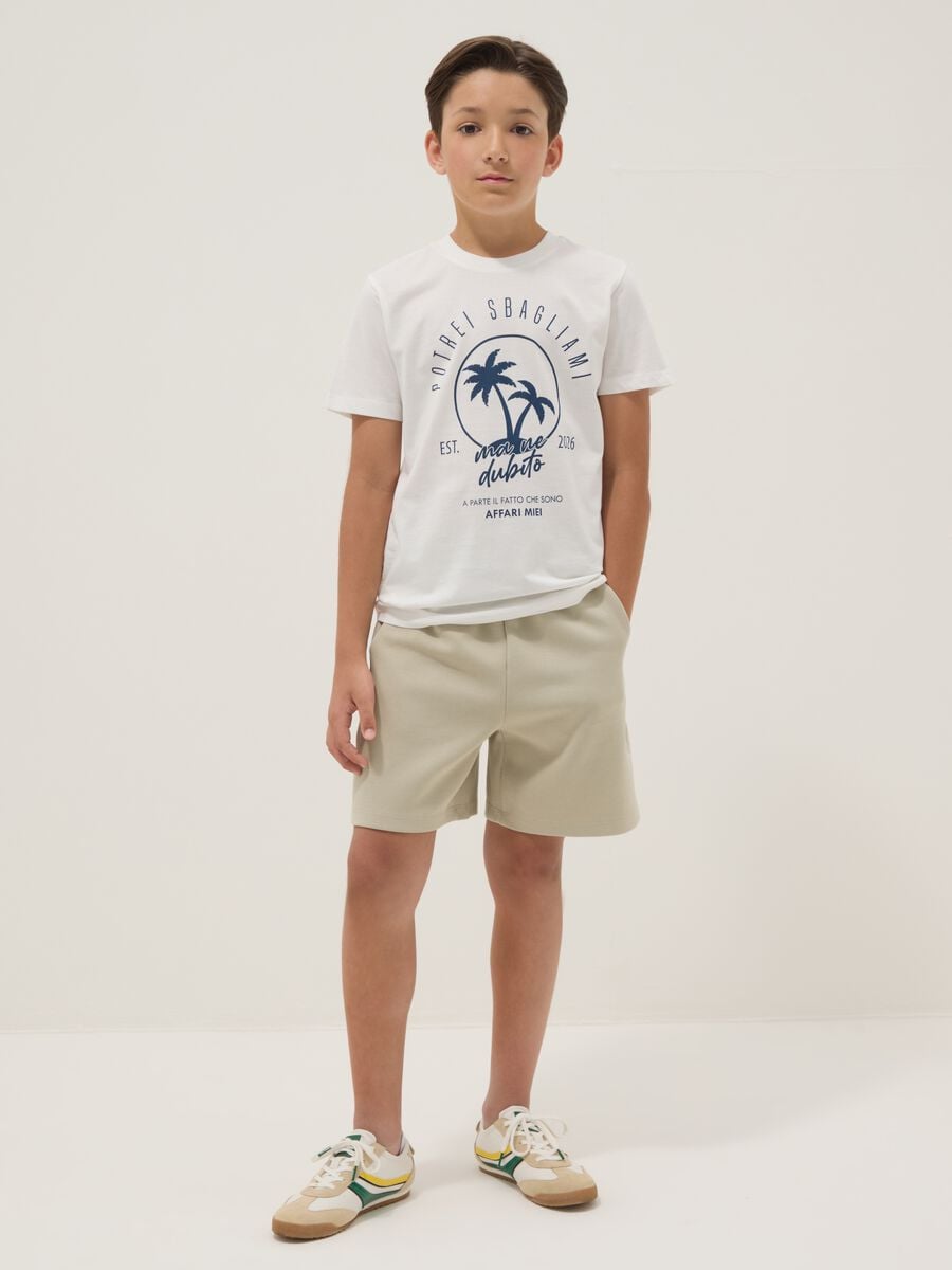 Beige cotton-blend shorts with elasticated waist_0
