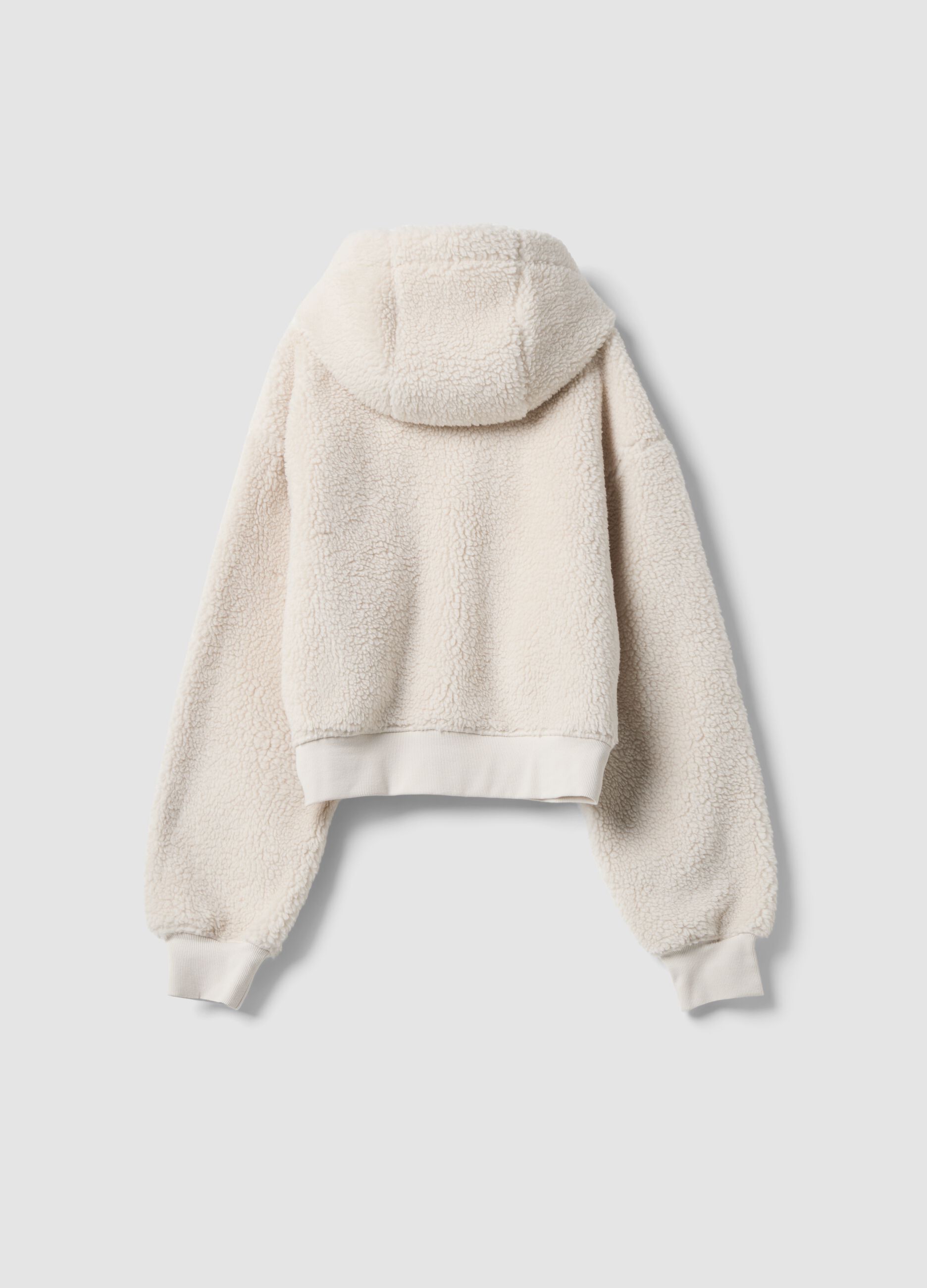 Beige crew-neck teddy-effect sweatshirt