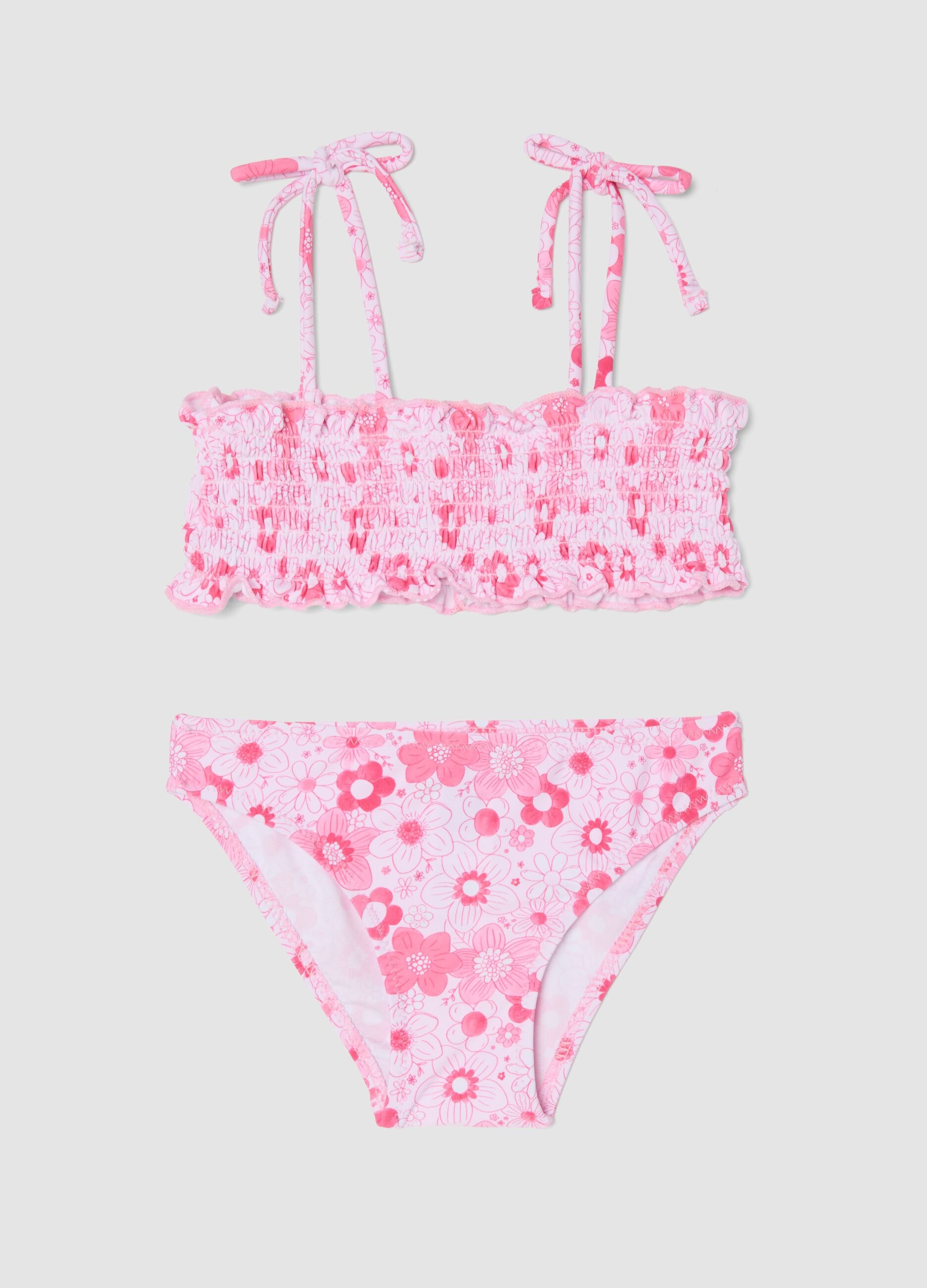 Pink floral stretch bikini