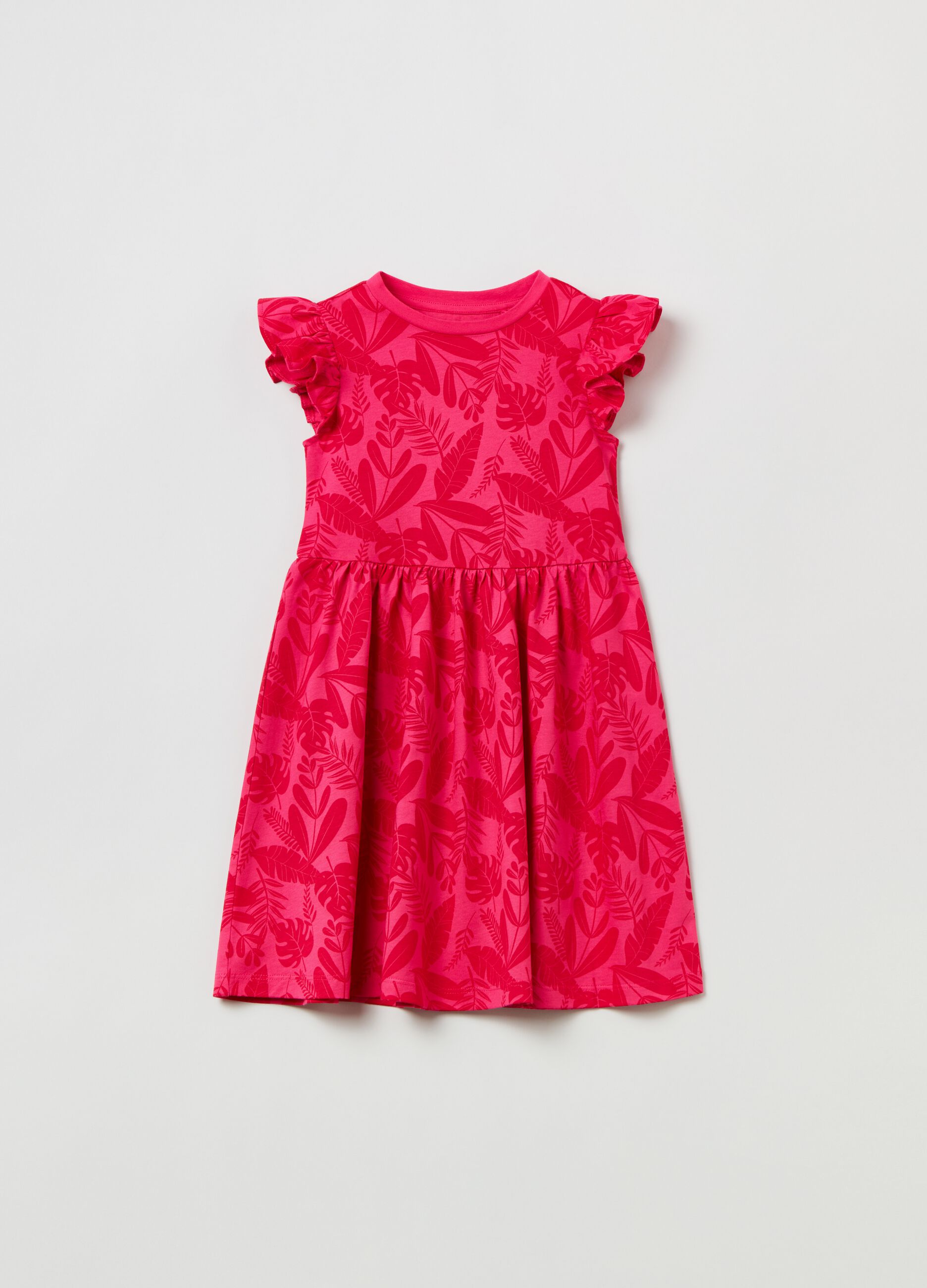 Dress with all-over print and frills
