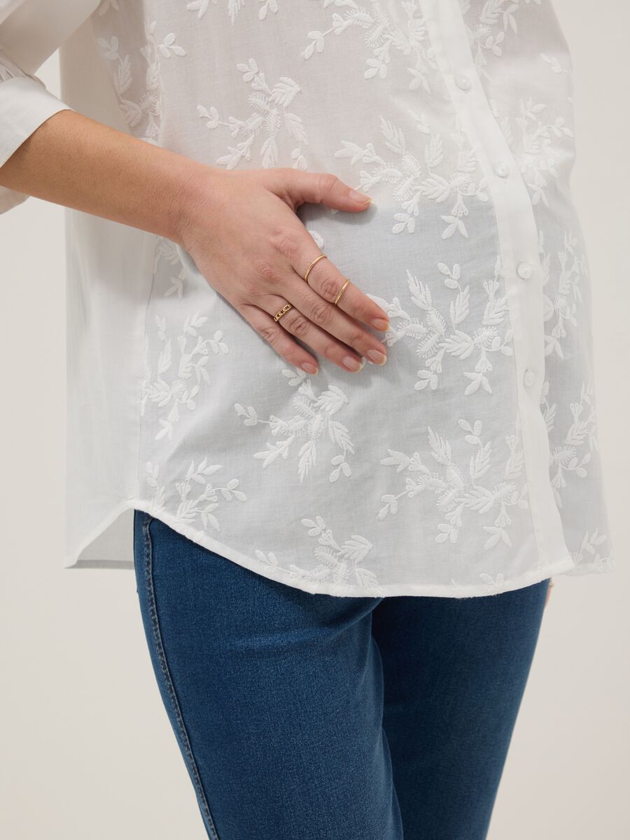 White maternity shirt in pure cotton with Mandarin collar_3