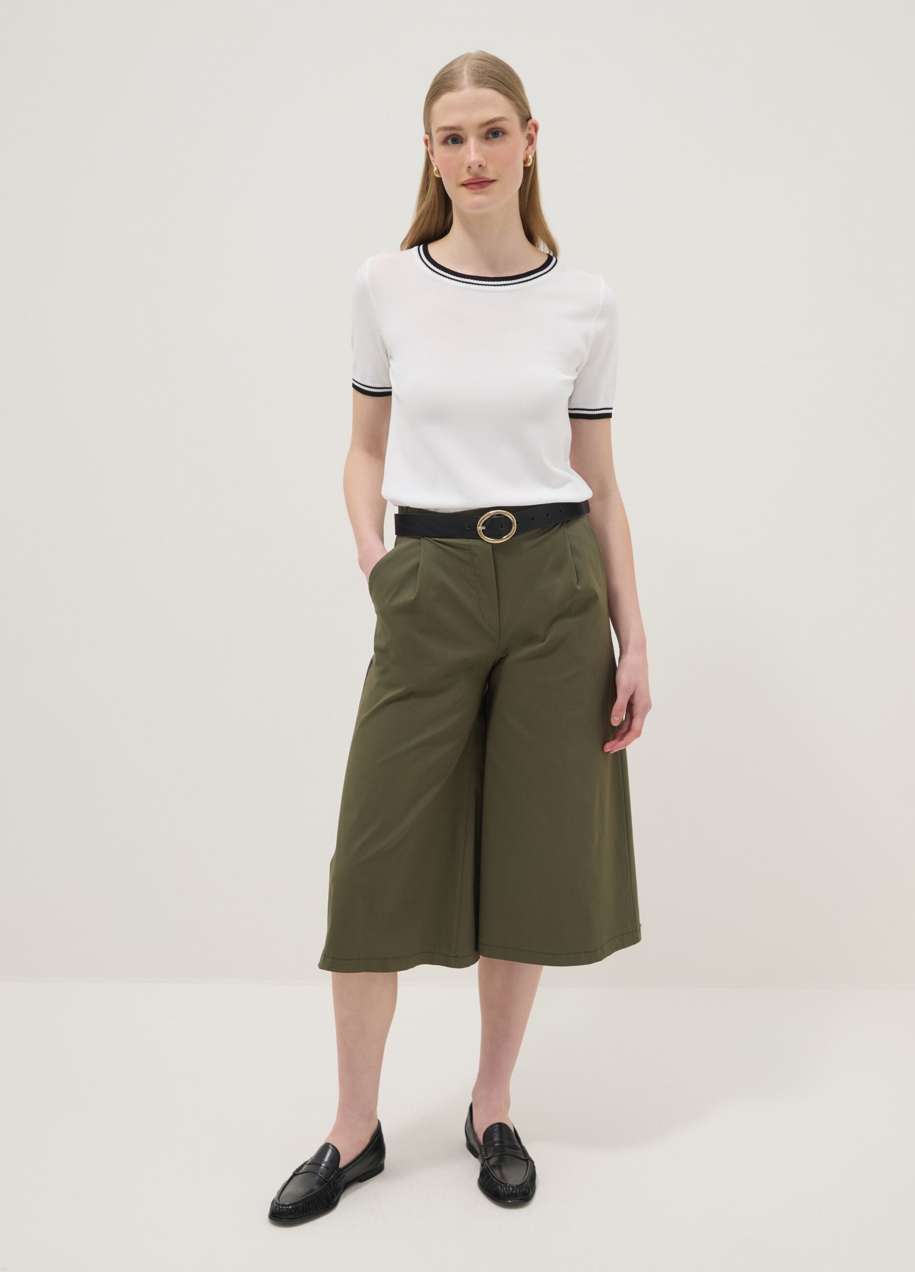 Regular fit green stretch viscose blend jogger trousers