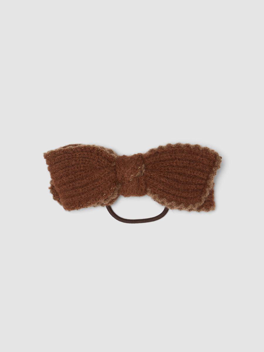 Brown hair tie with ribbed bow_0