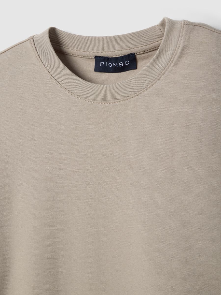 Beige Pure Cotton Crew Neck T-Shirt Regular Fit_1