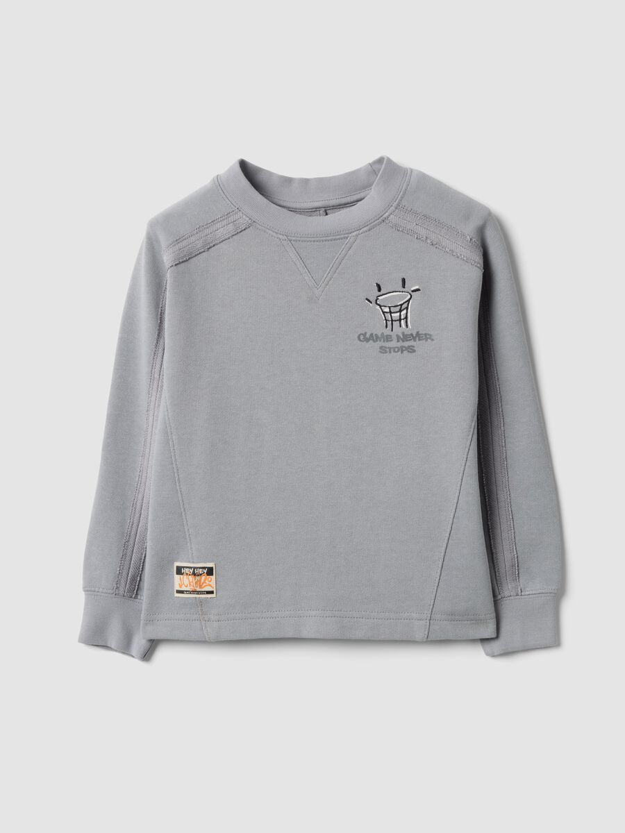Grey cotton-blend crew-neck sweatshirt with print for boys, oversized fit_0
