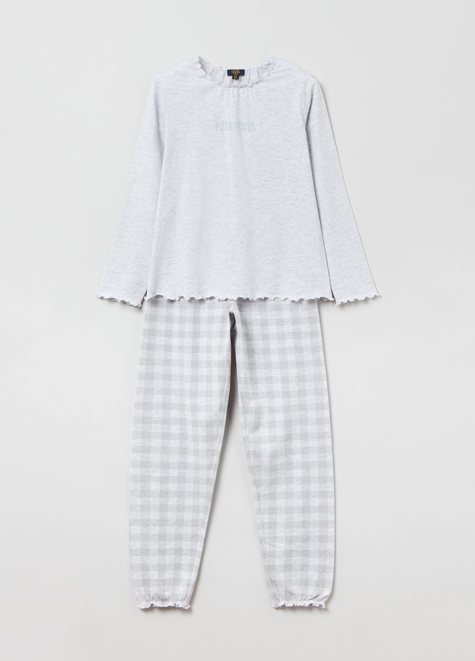 Pijama largo jaspeado de algodón