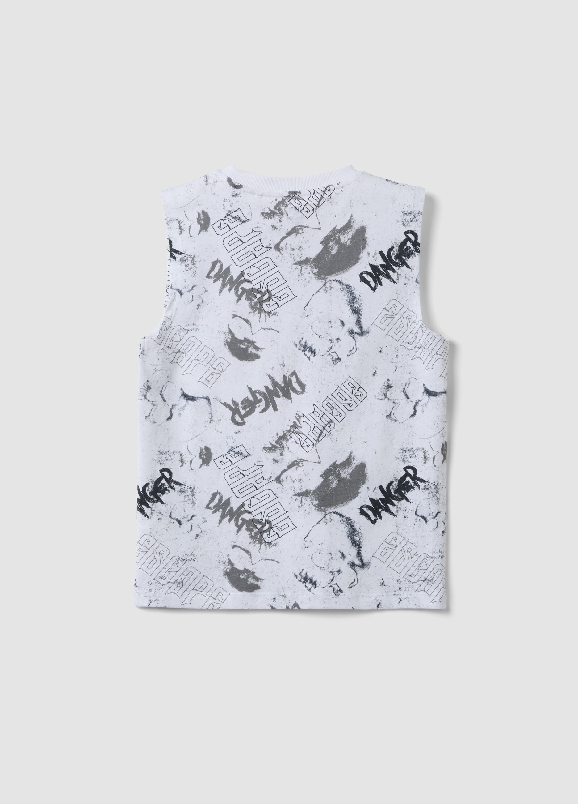 White pure cotton vest top with all-over print