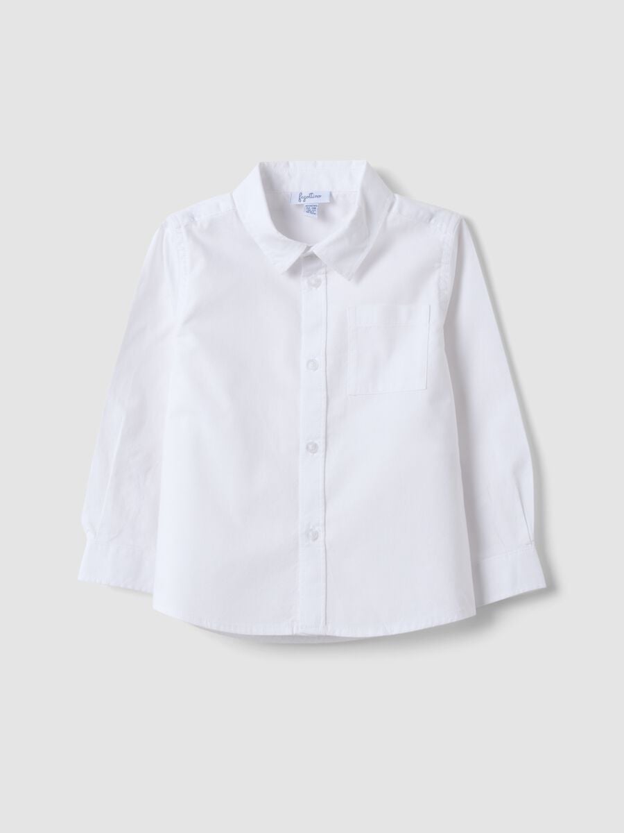 Camicia bianca in puro cotone con collo classico e taschino per bimbo_0