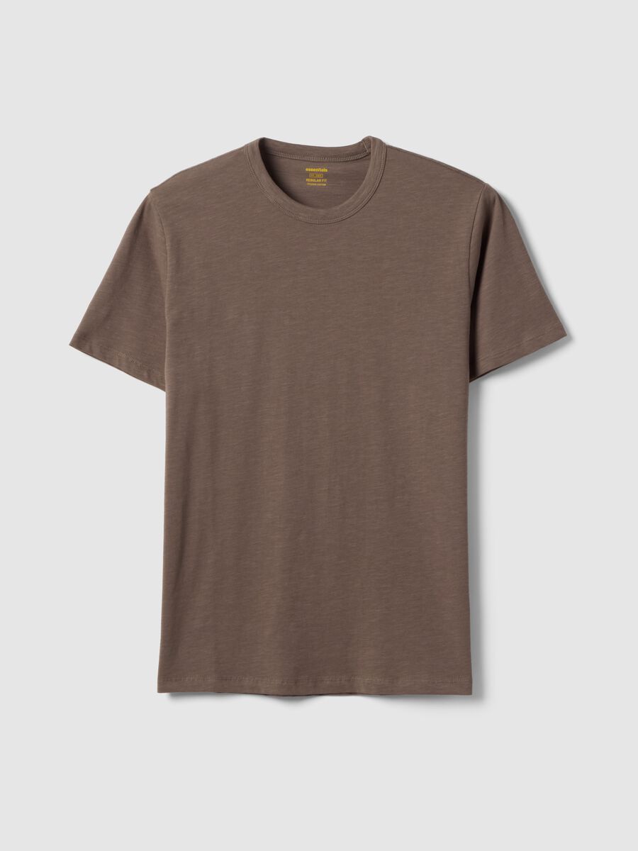 T-shirt a maniche corte in puro cotone marrone regular fit_0