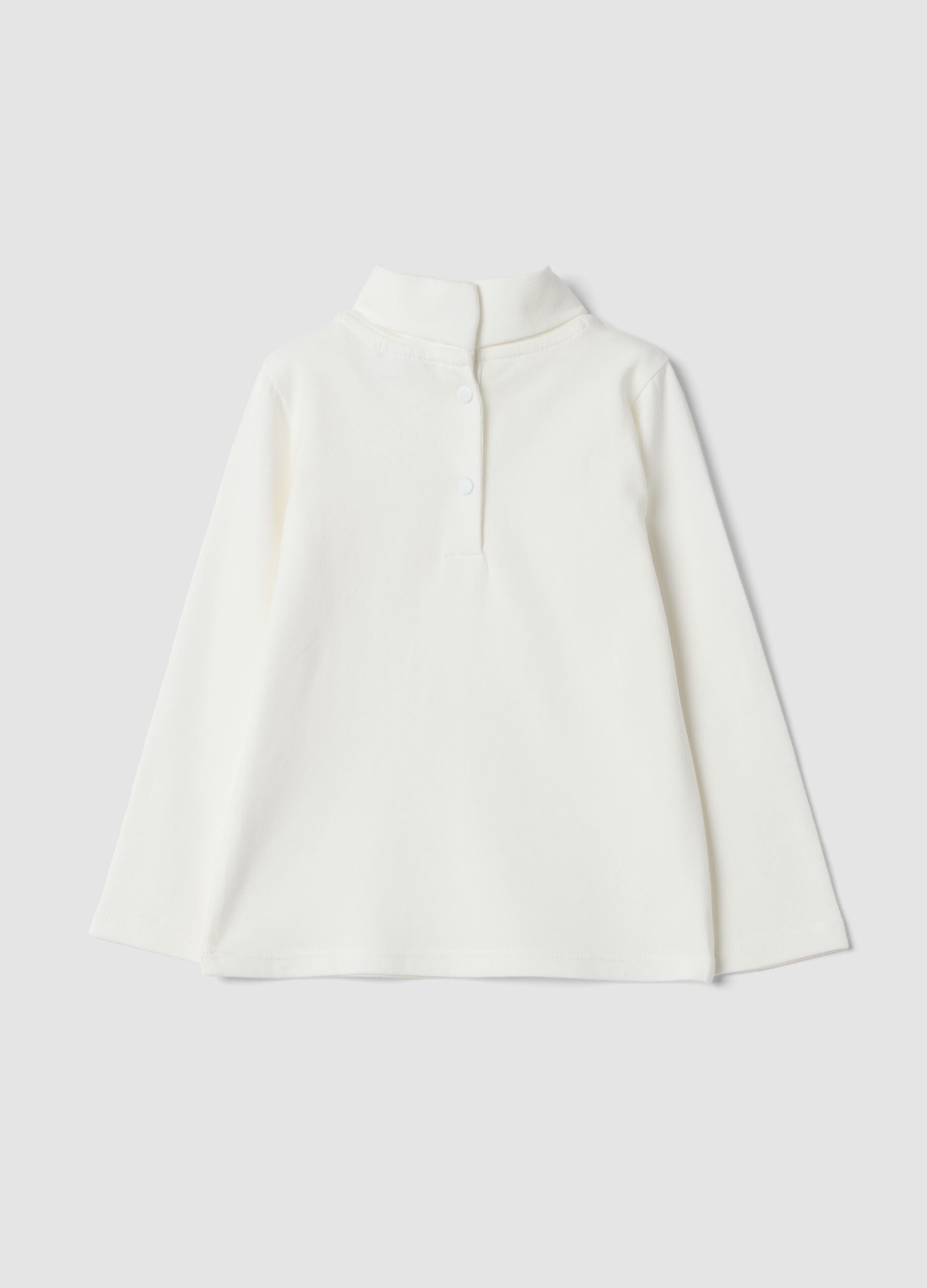 T-shirt bianca in cotone organico elasticizzato con colletto rialzato