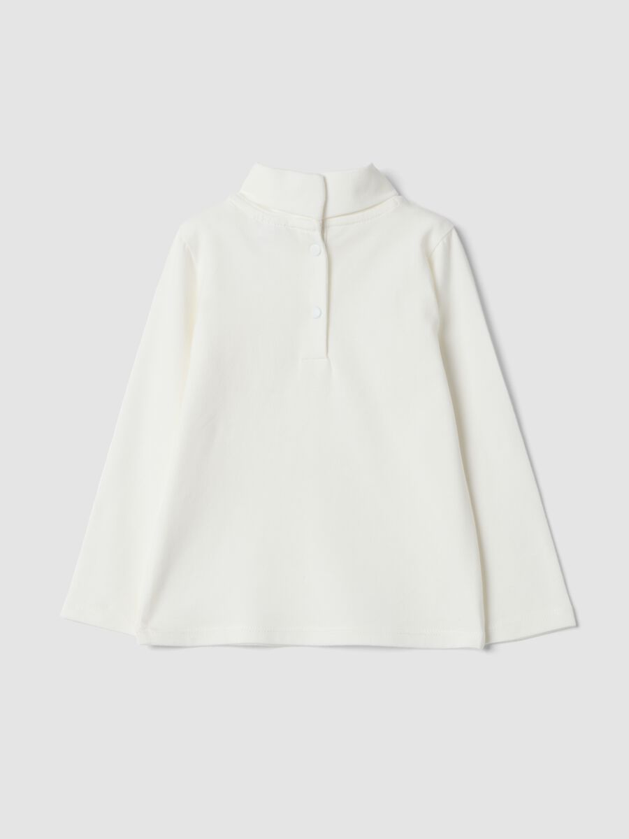T-shirt bianca in cotone organico elasticizzato con colletto rialzato_1