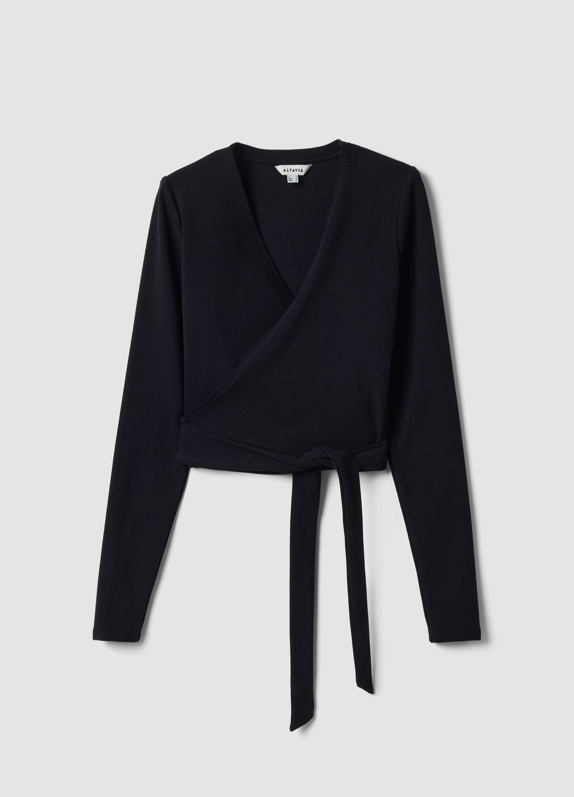 Wrap top nero in cotone elasticizzato a costine ALTAVIA STUDIO