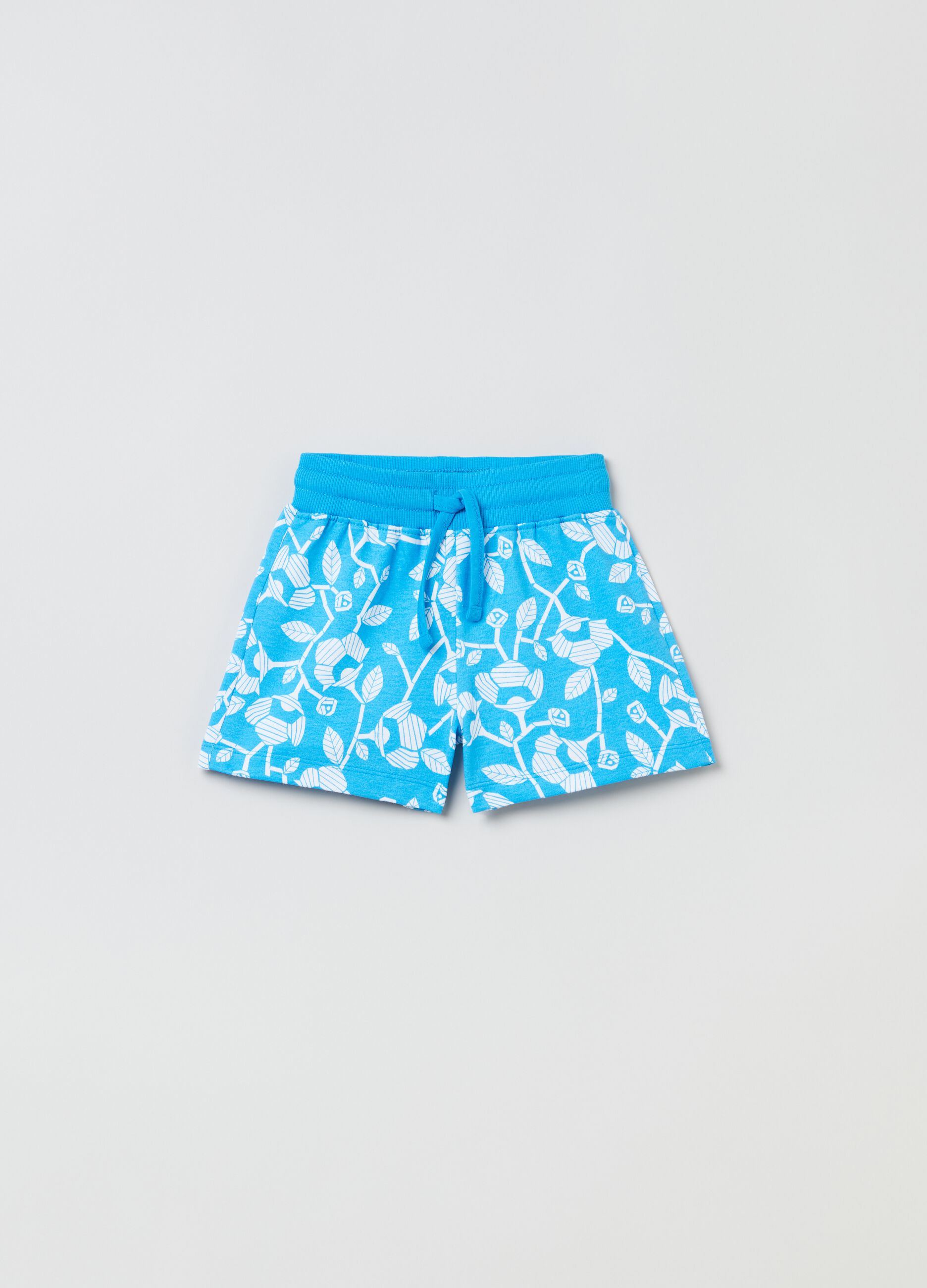Shorts with floral print and drawstring