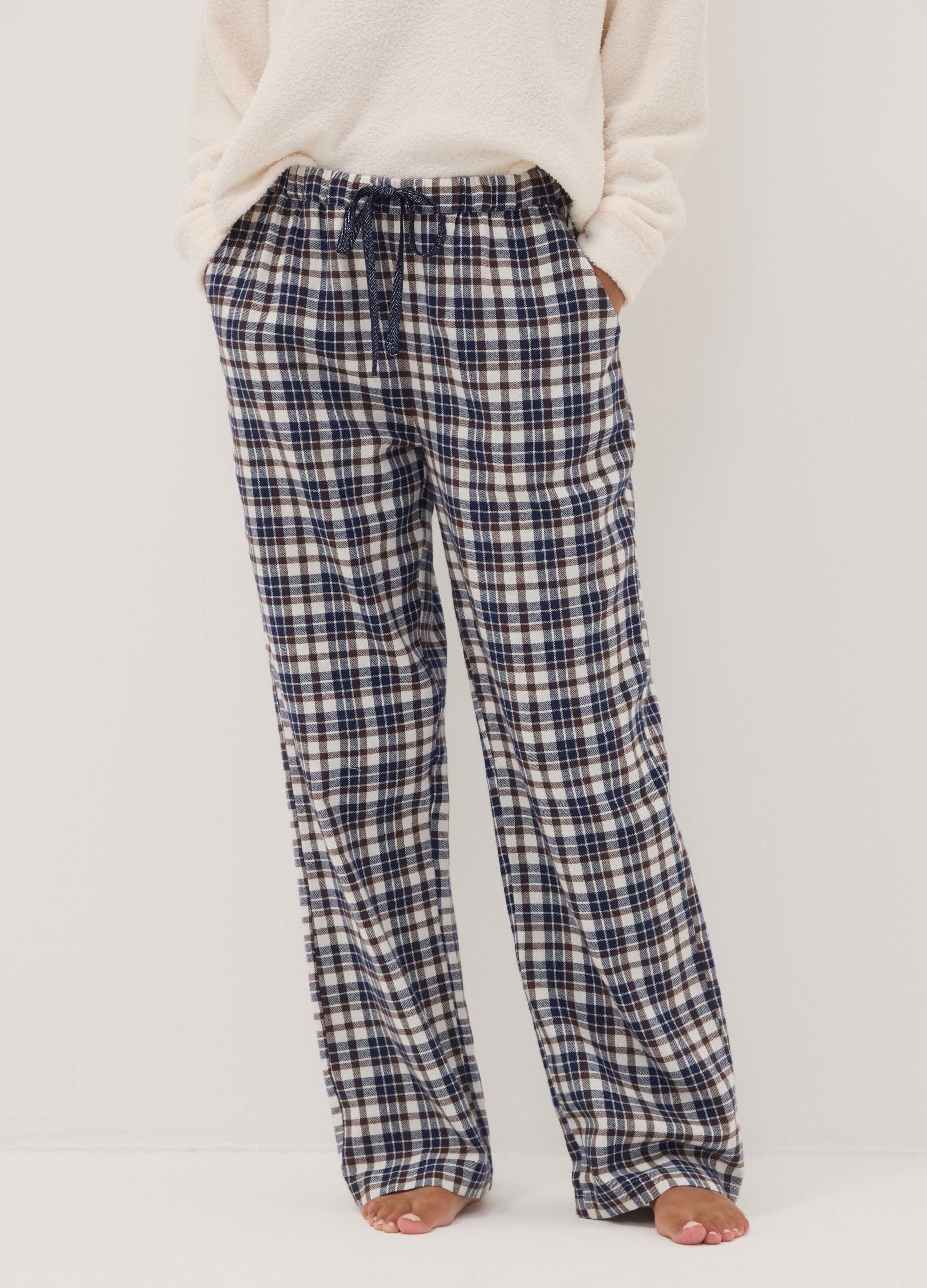 Multicolour checked pyjama trousers in pure organic cotton