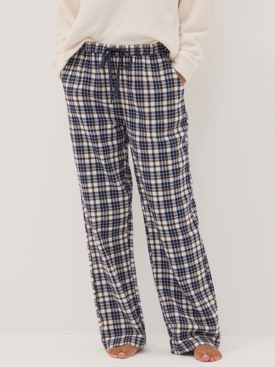 Multicolour checked pyjama trousers in pure organic cotton_1