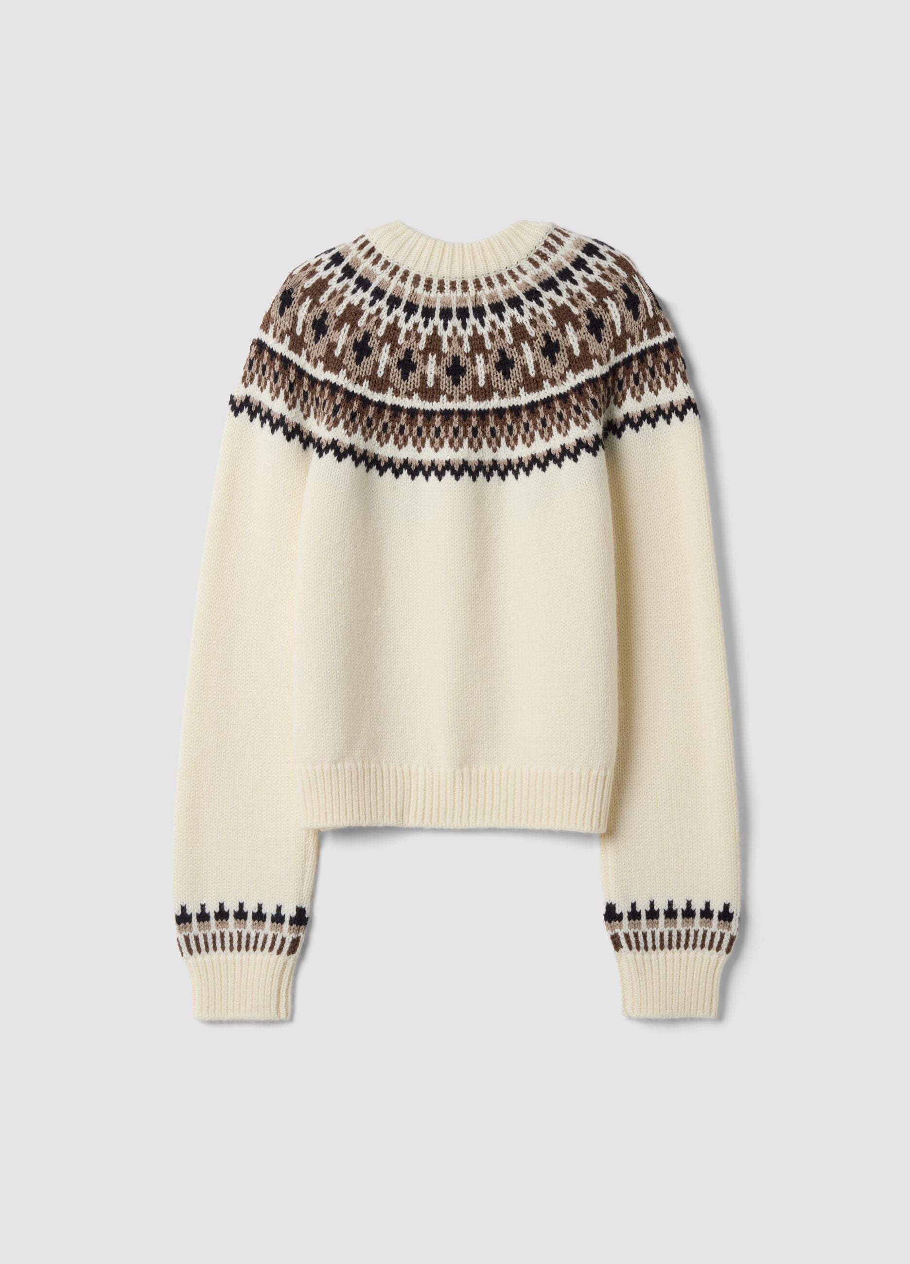 White jacquard wool-blend crew-neck cardigan