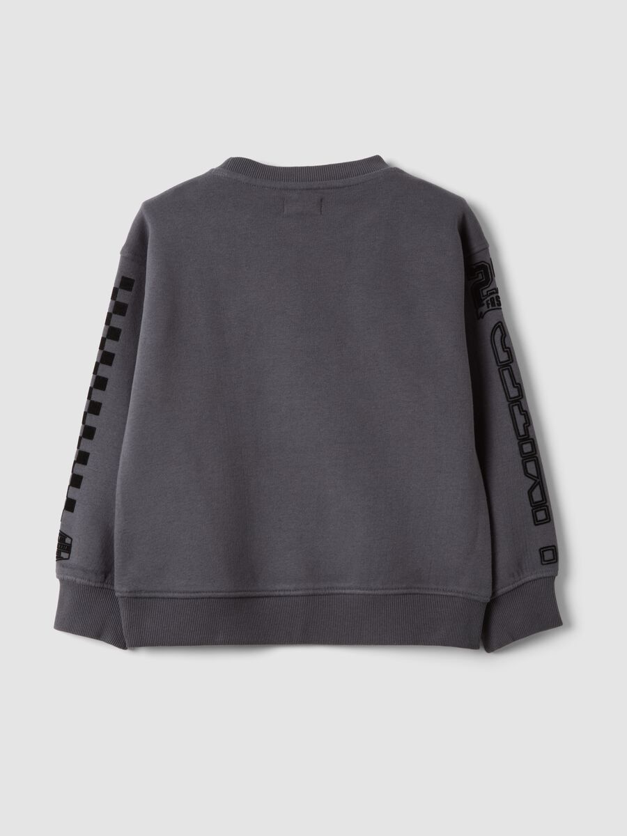 Grey cotton-blend crew-neck racing print sweatshirt for boys_1