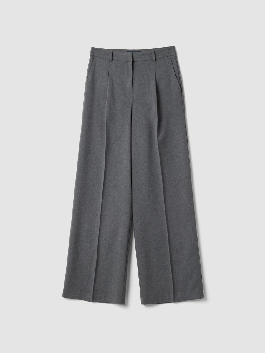 Graue Wide-Leg-Anzughose aus stretchiger Viskose_0