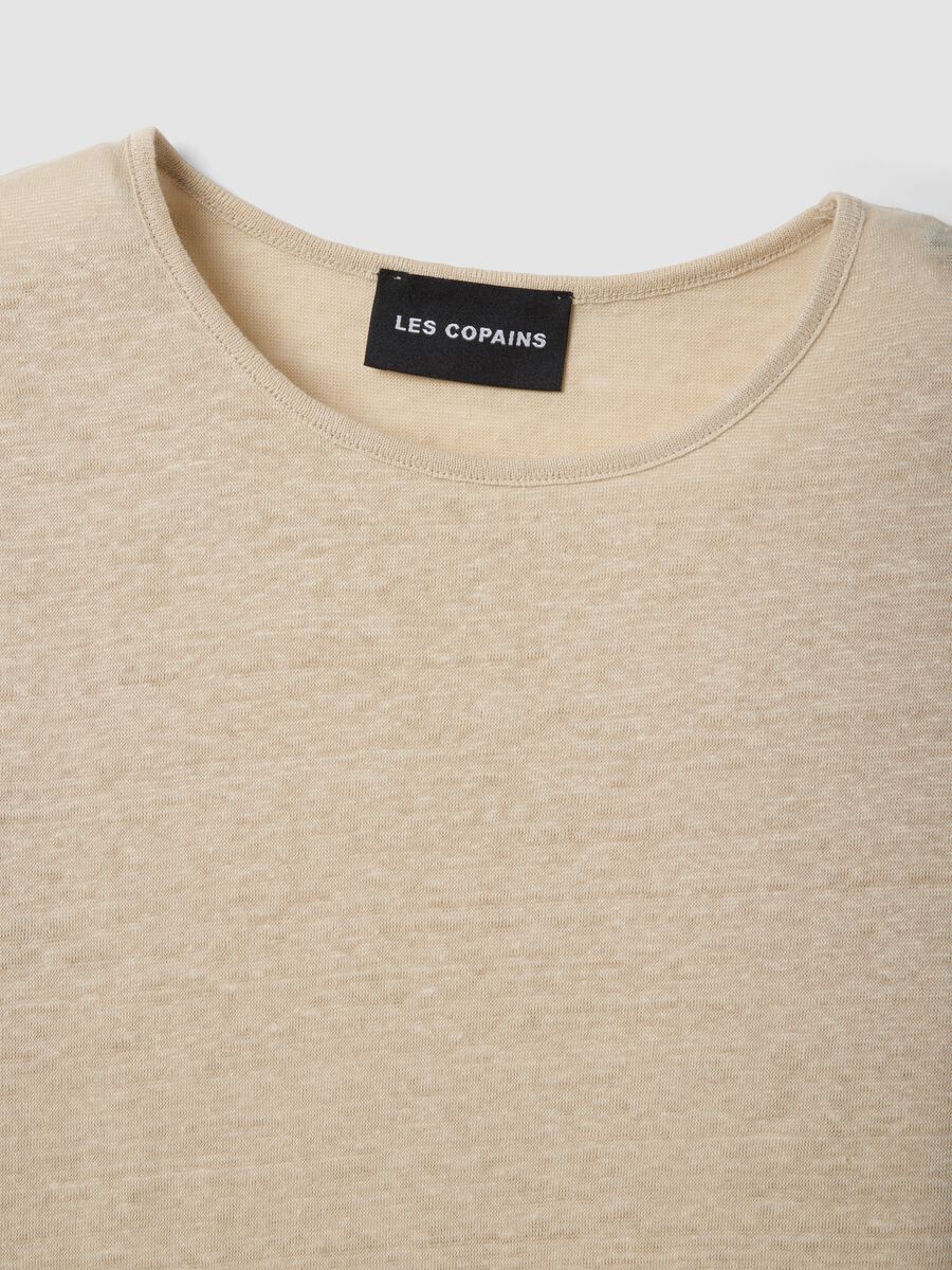 Beige short-sleeve pure linen T-shirt, regular fit_5