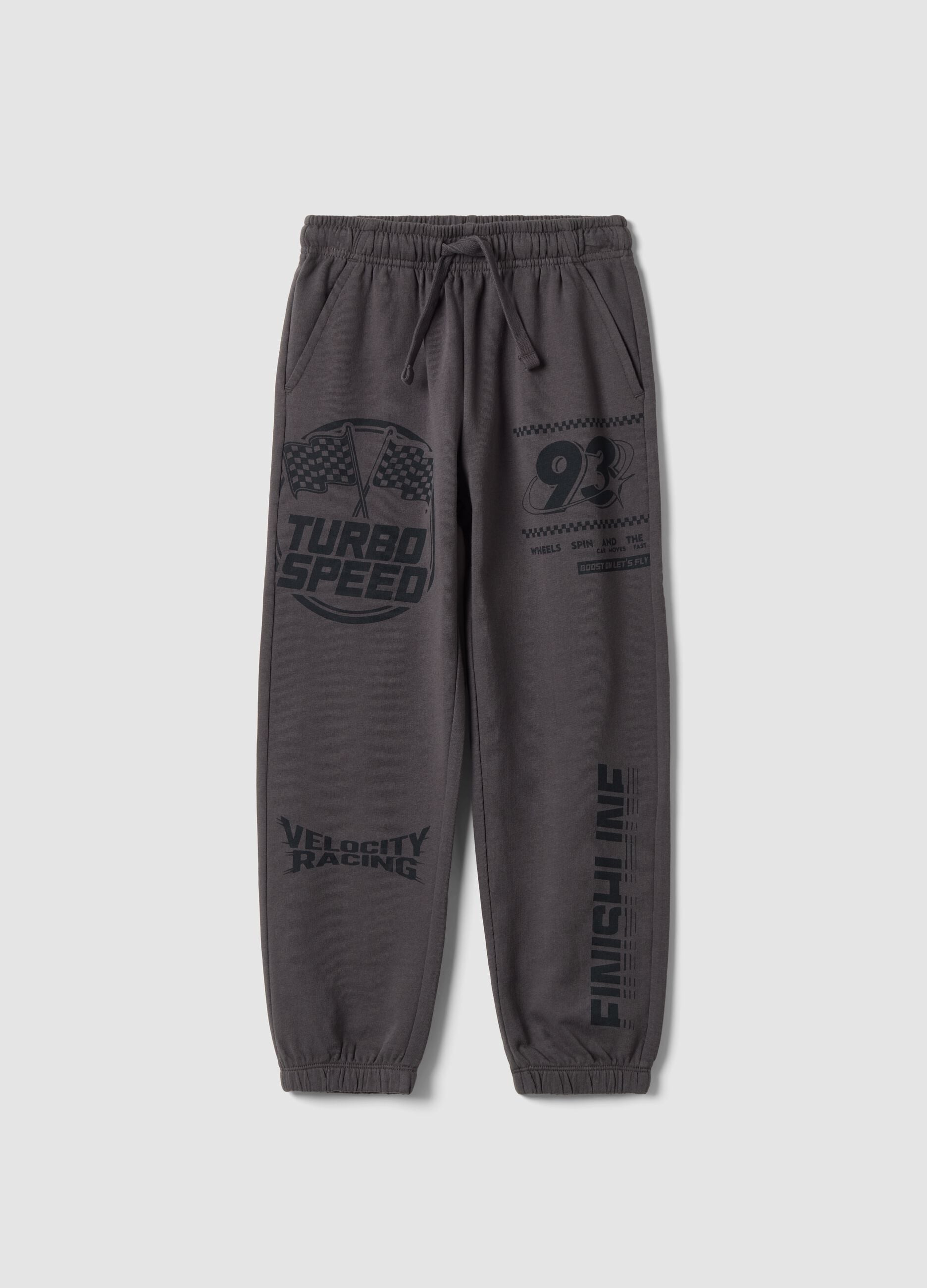 Pantaloni jogger grigi in puro cotone con stampa sportiva