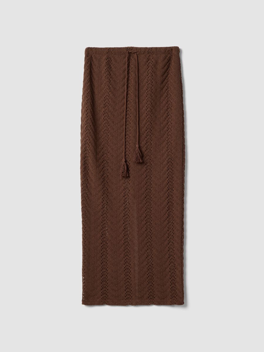 Brown maxi skirt in a regular fit with openwork design_4
