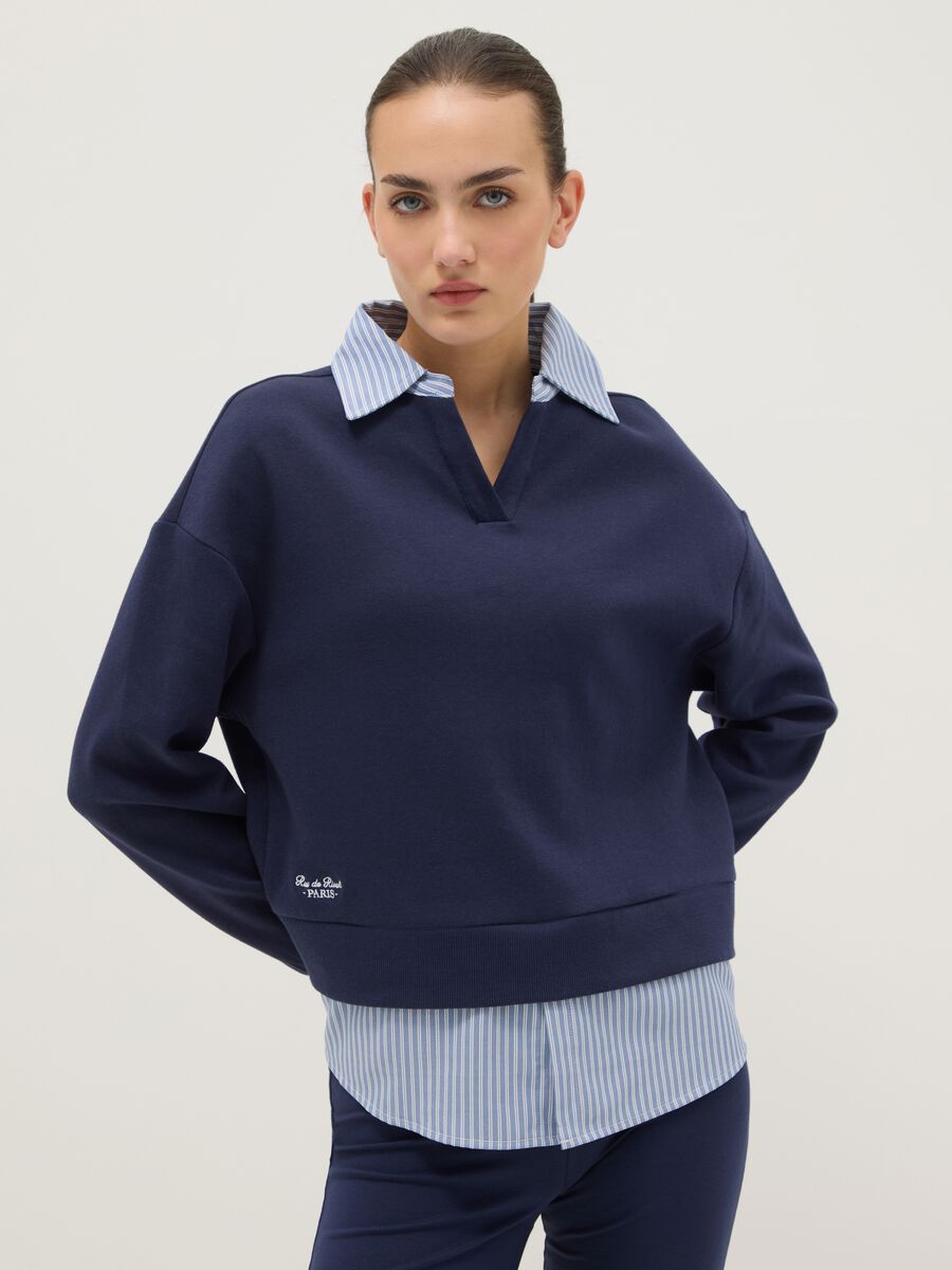 Blue cotton-blend regular fit jumper_0