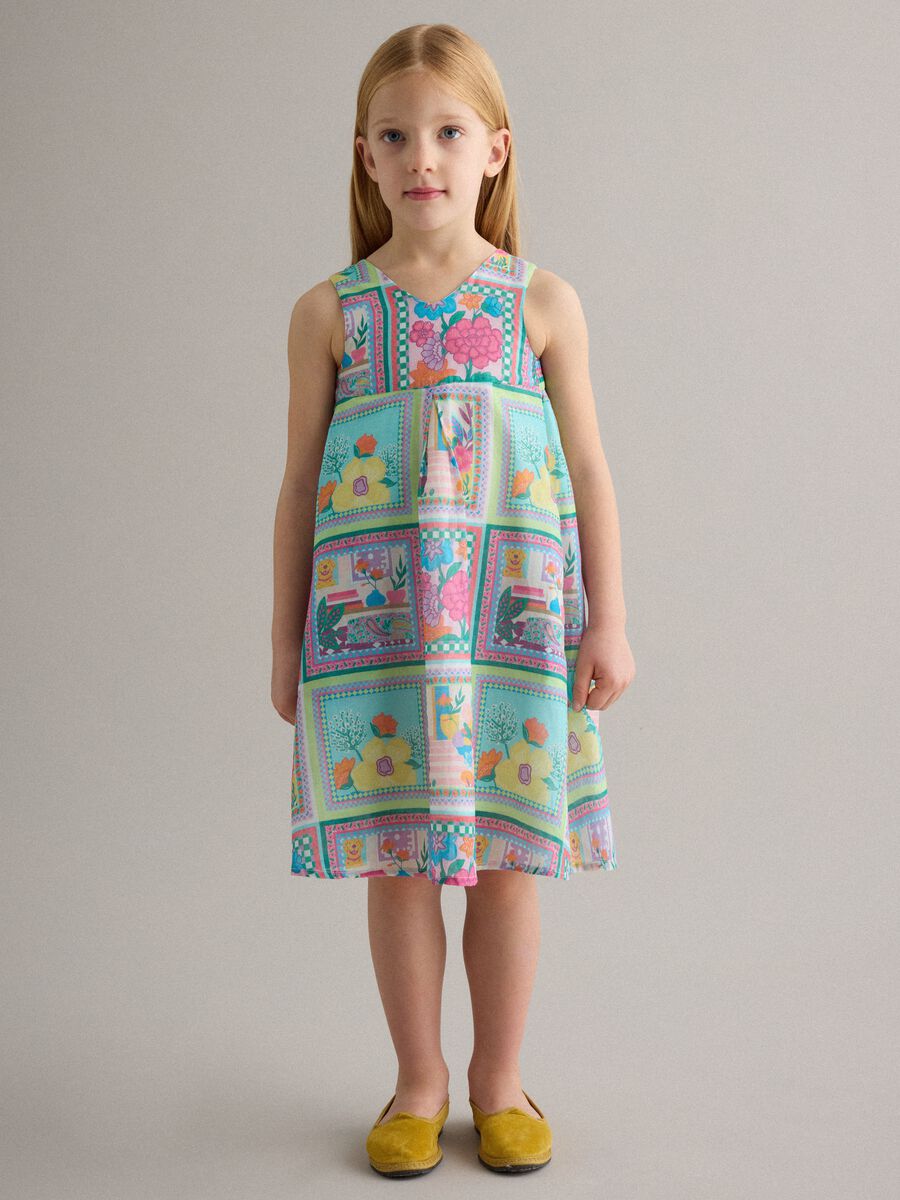 Multicolour pure cotton sleeveless dress for girls with flowers_1
