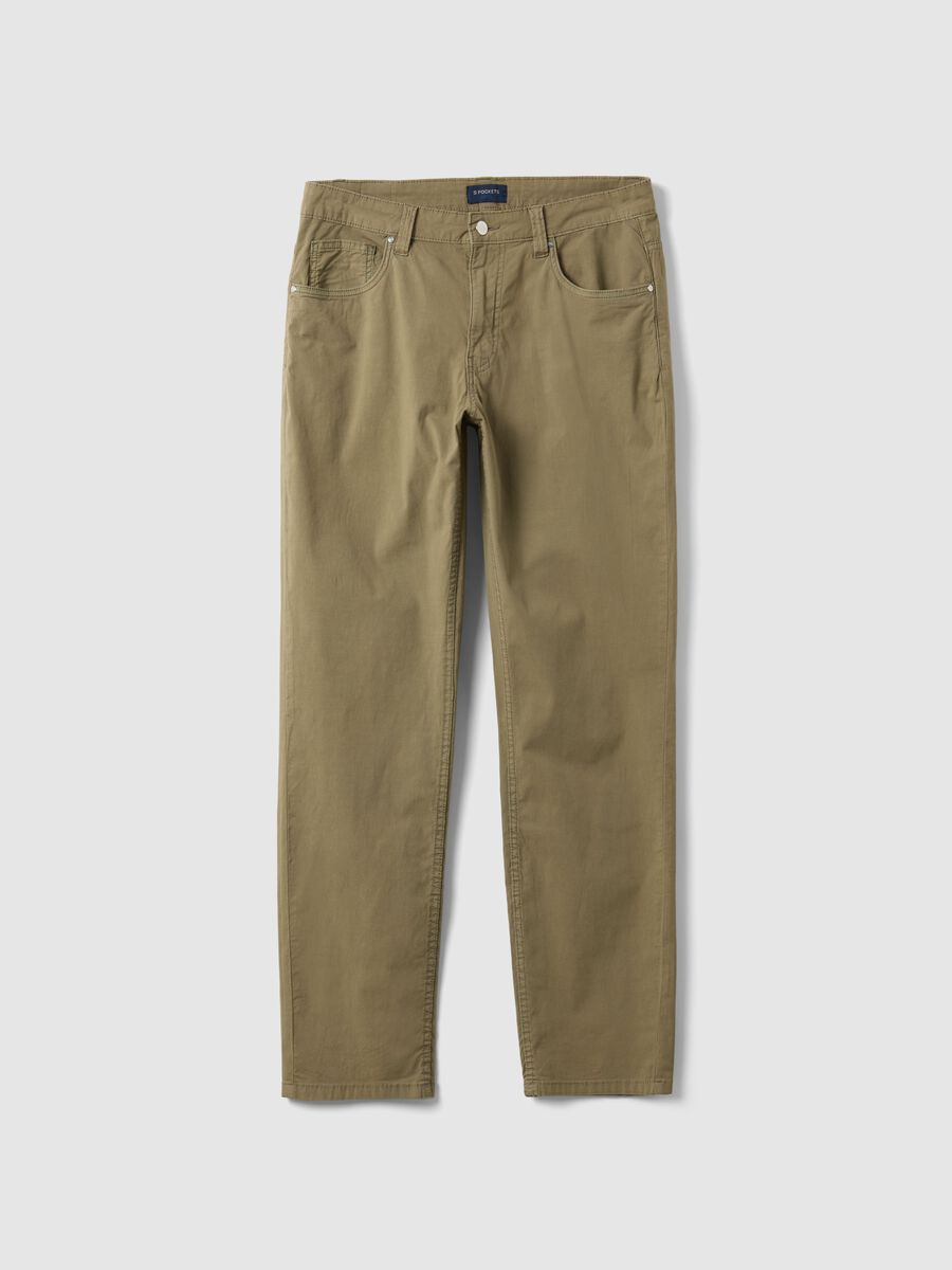 Slim fit green stretch cotton trousers_0